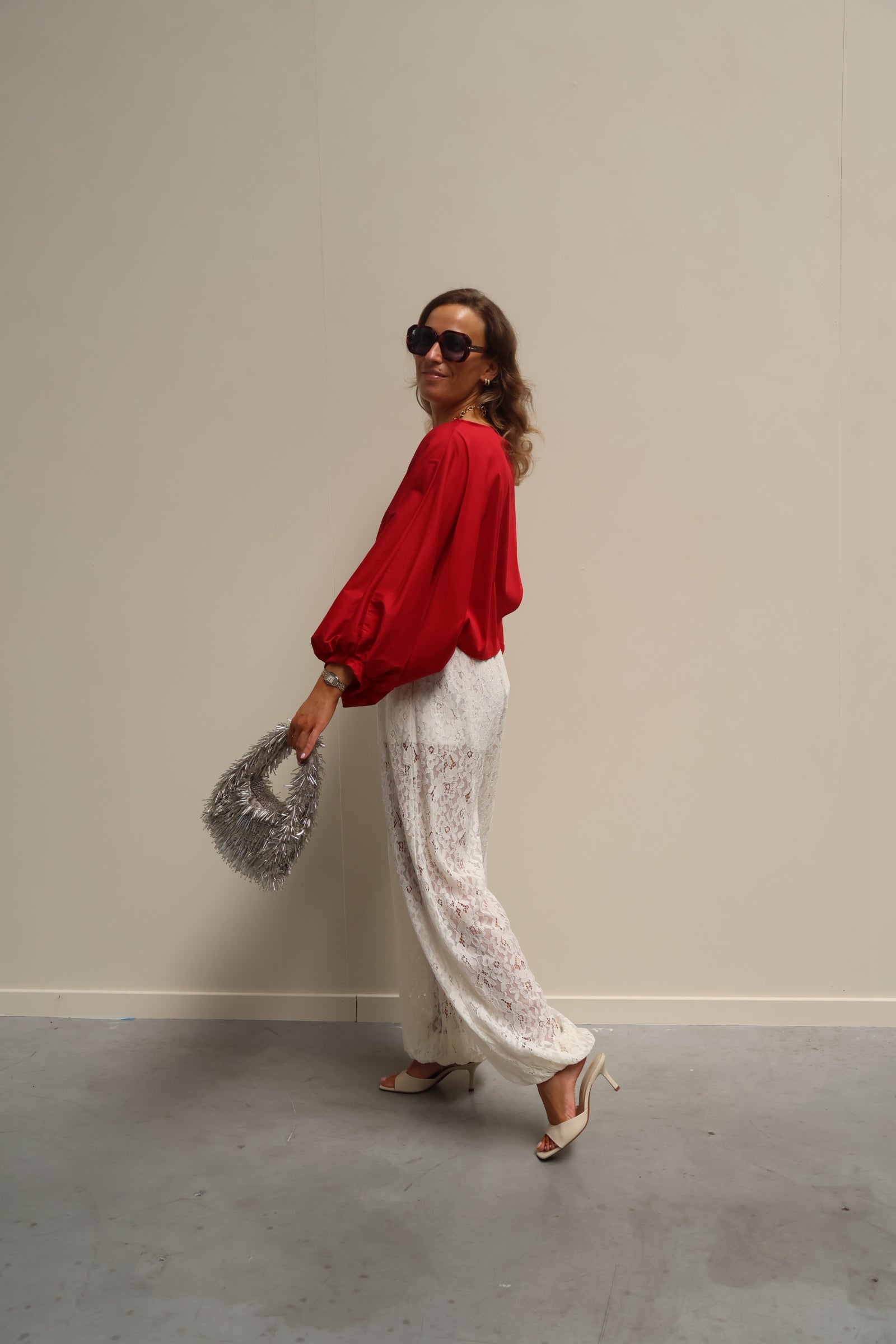 Vive blouse met wijde mouwen rood