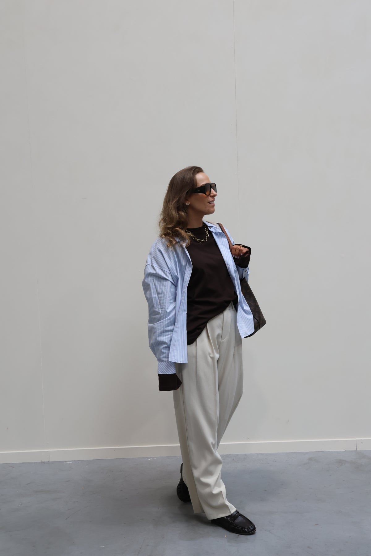 Fiebe gestreepte blouse 'mon amour' lichtblauw