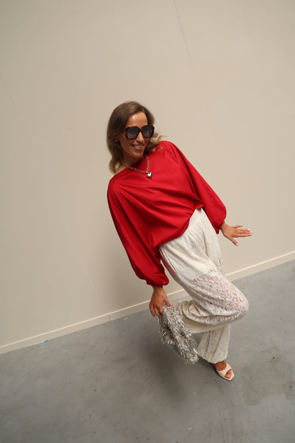 Vive blouse met wijde mouwen rood