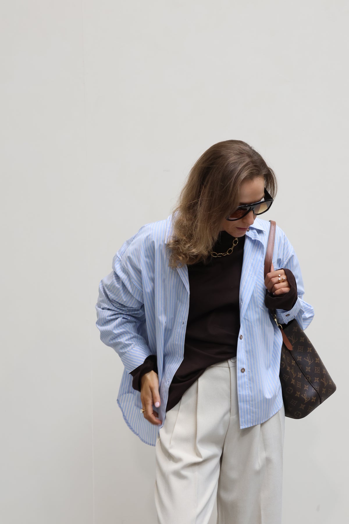 Fiebe gestreepte blouse 'mon amour' lichtblauw
