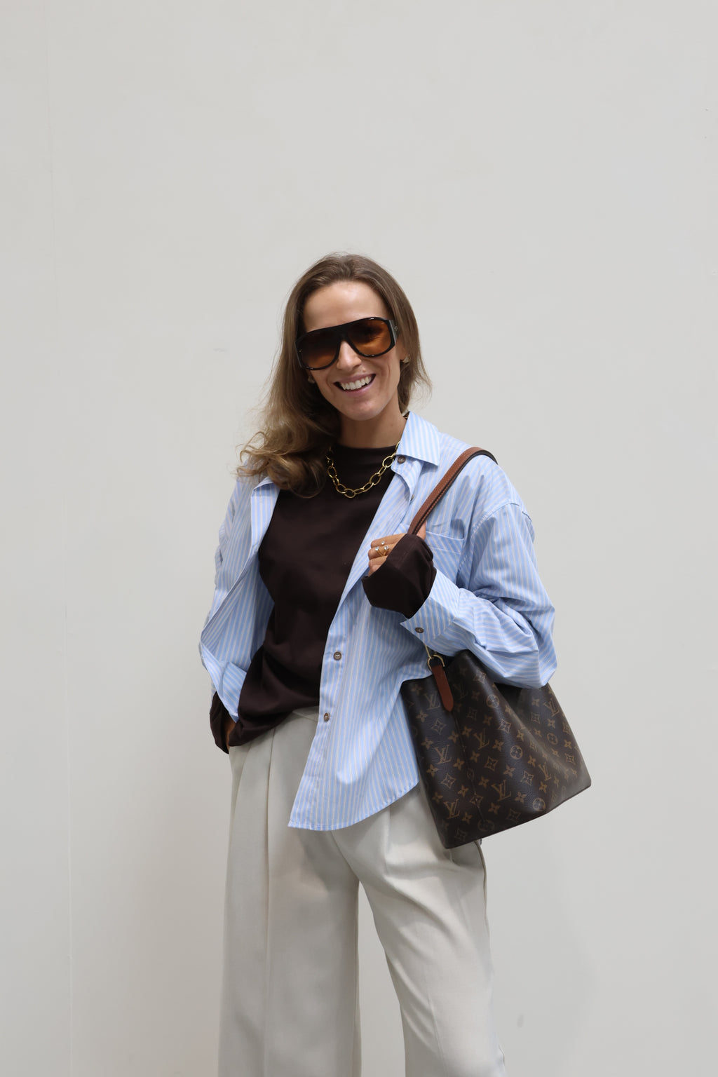 Fiebe gestreepte blouse 'mon amour' lichtblauw