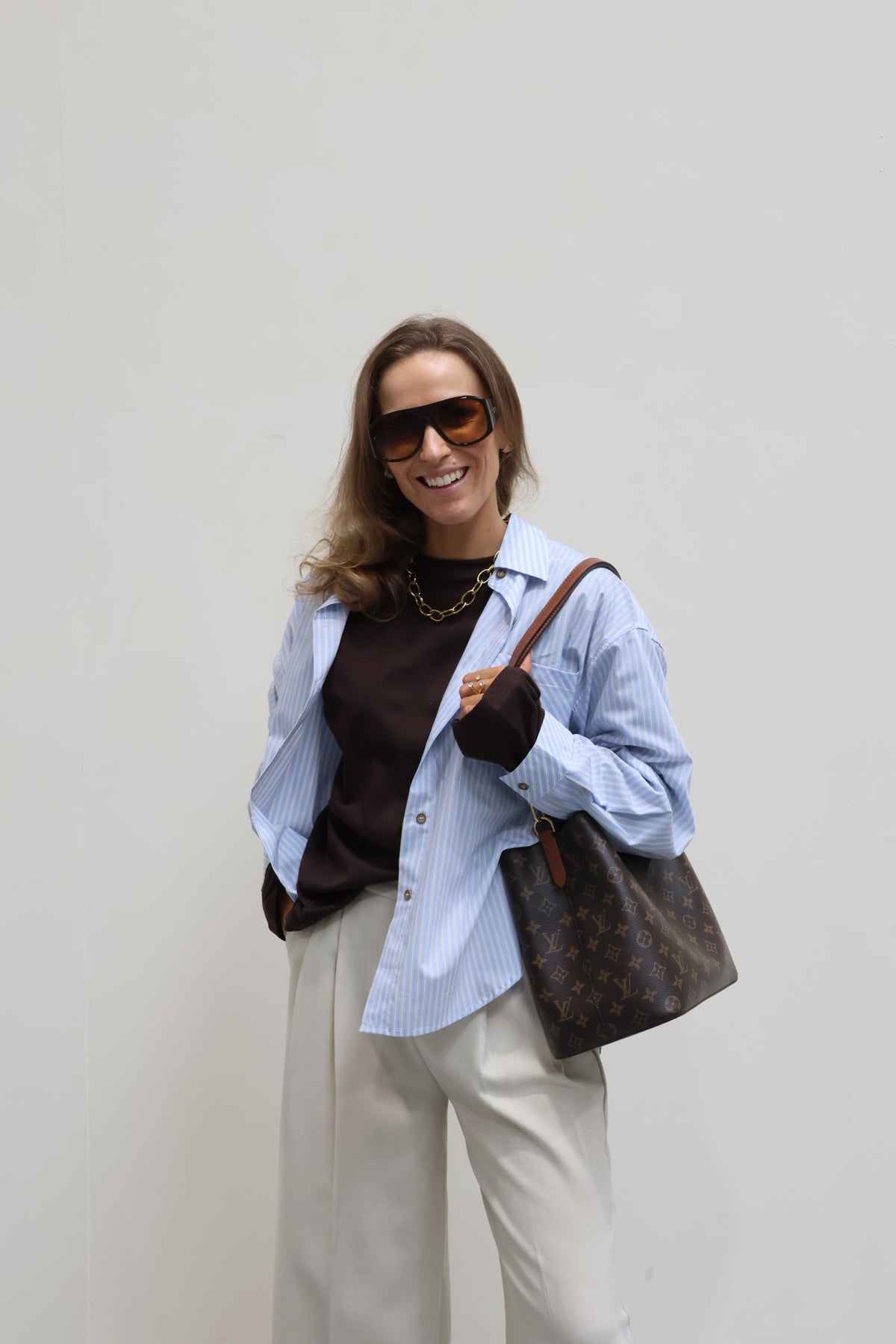 Fiebe gestreepte blouse 'mon amour' lichtblauw
