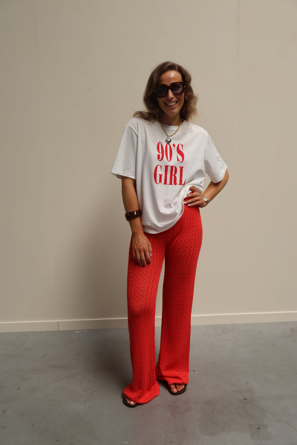 Maité crochet broek koraal