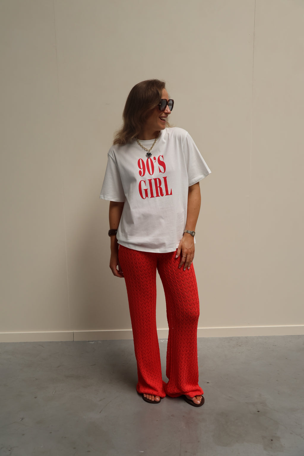 Maité crochet broek koraal