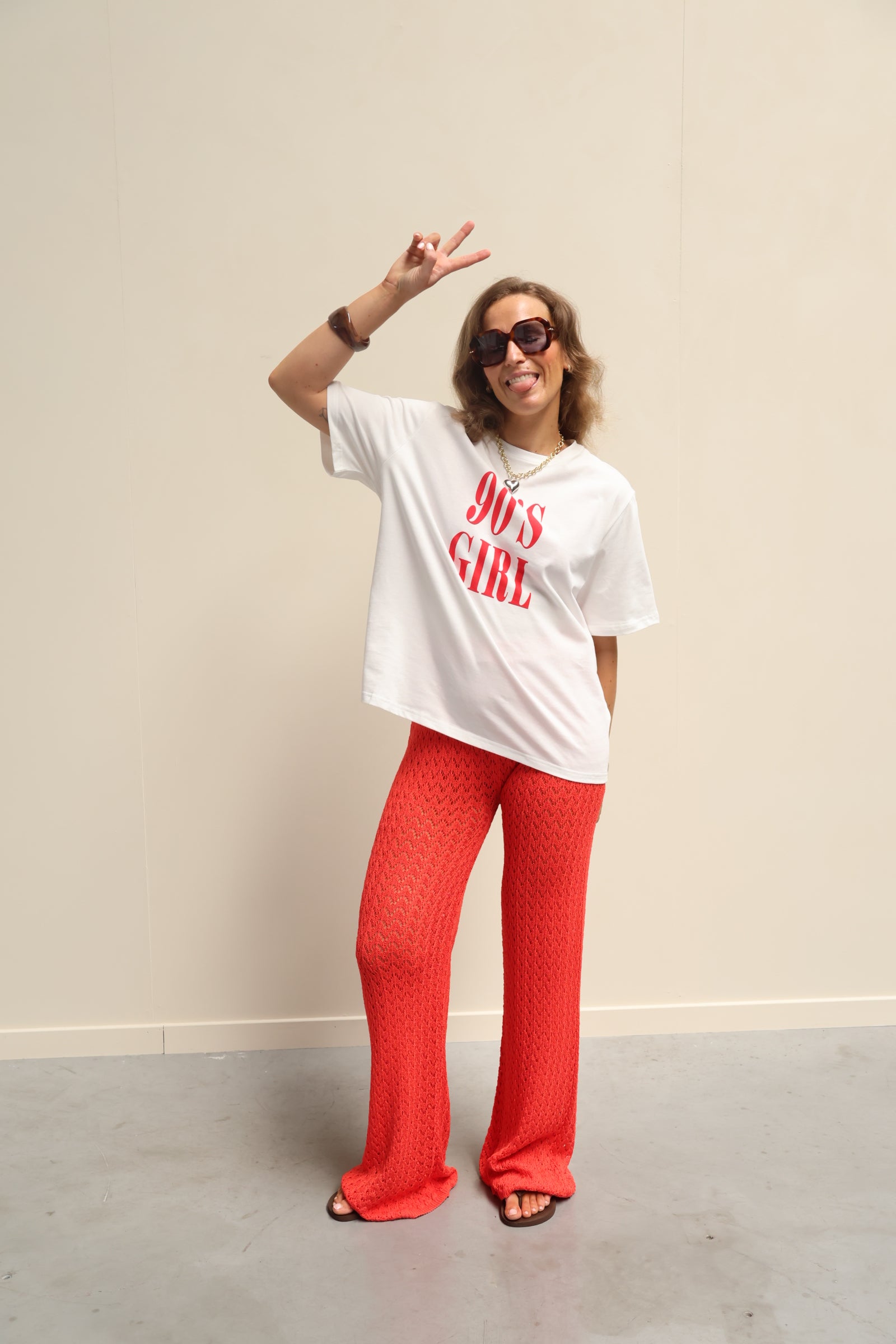 Maité crochet broek koraal