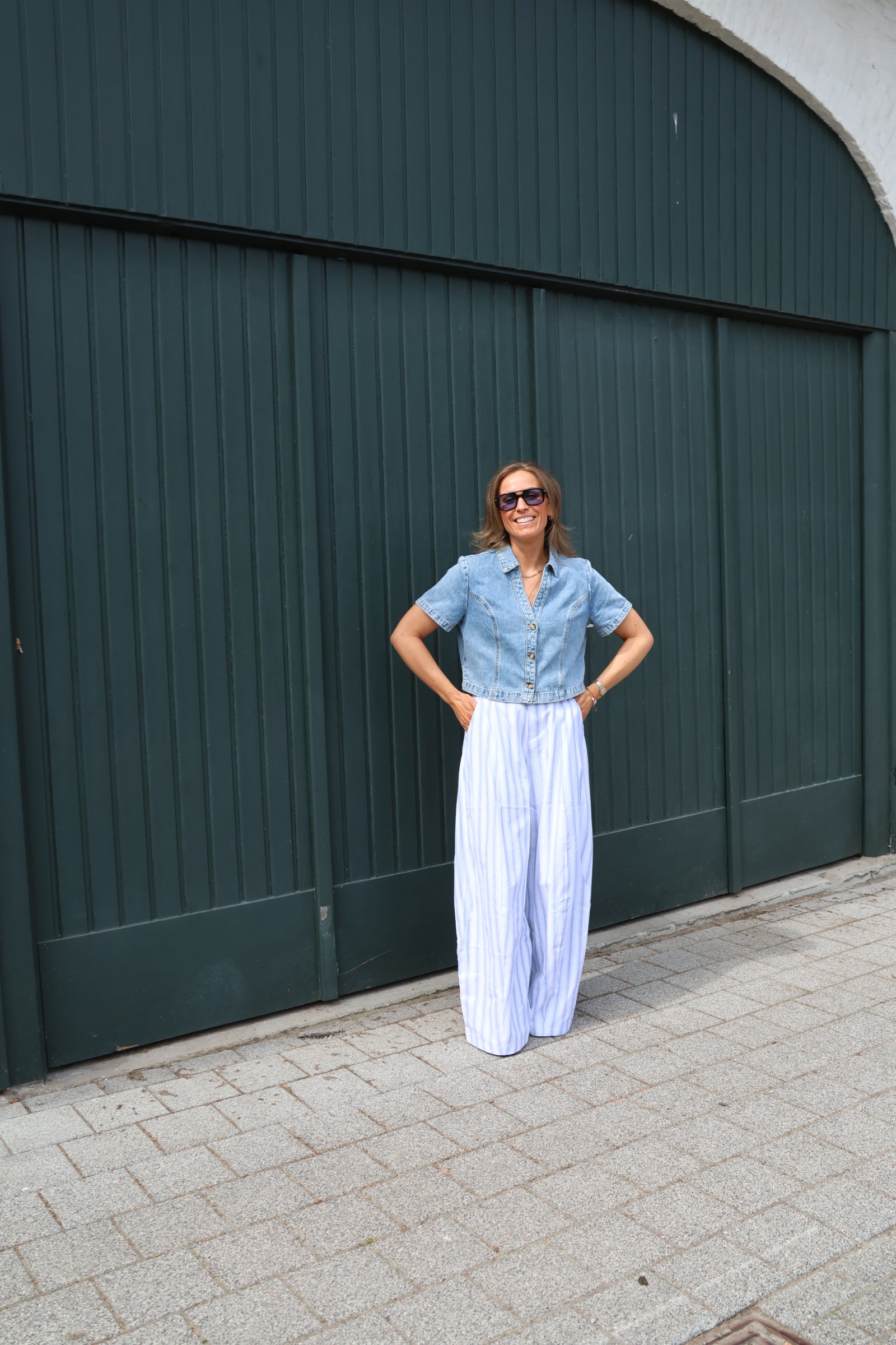 Tine denim top met korte mouw