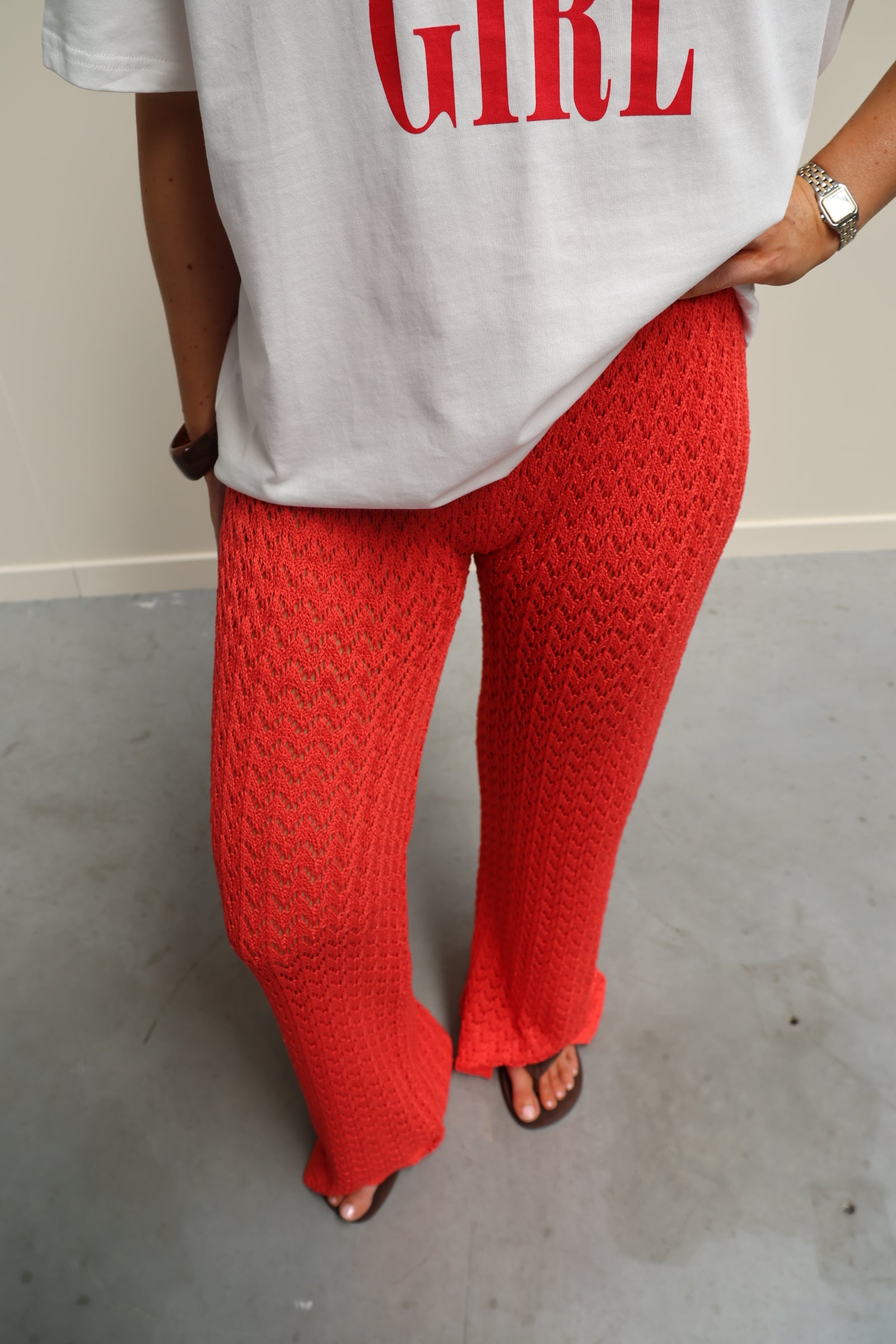 Maité crochet broek koraal