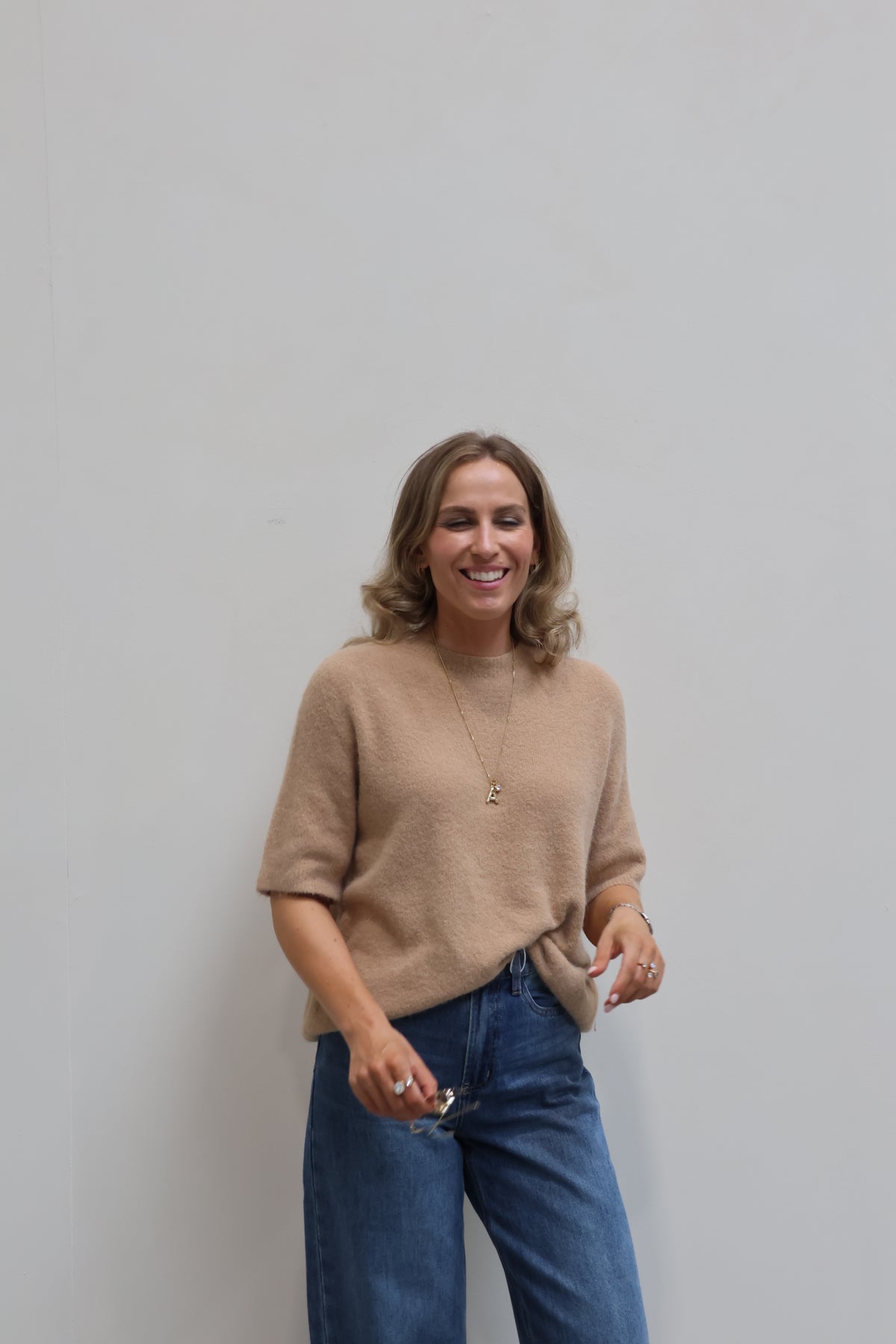 Florien knit met korte mouwen camel