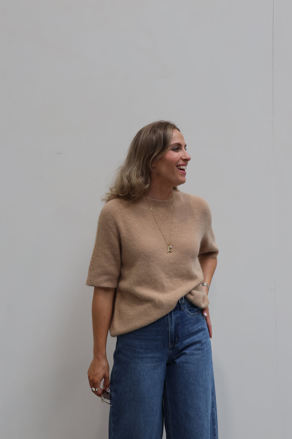 Florien knit met korte mouwen camel