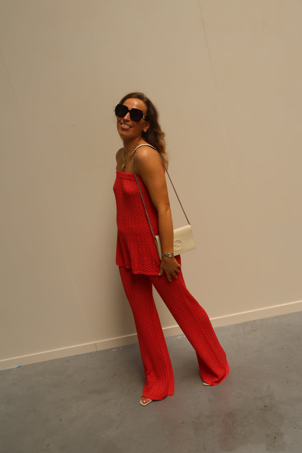 Maité crochet broek koraal