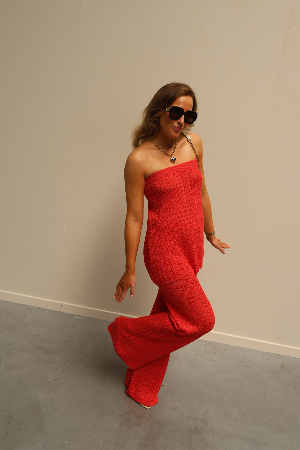 Maité crochet broek koraal