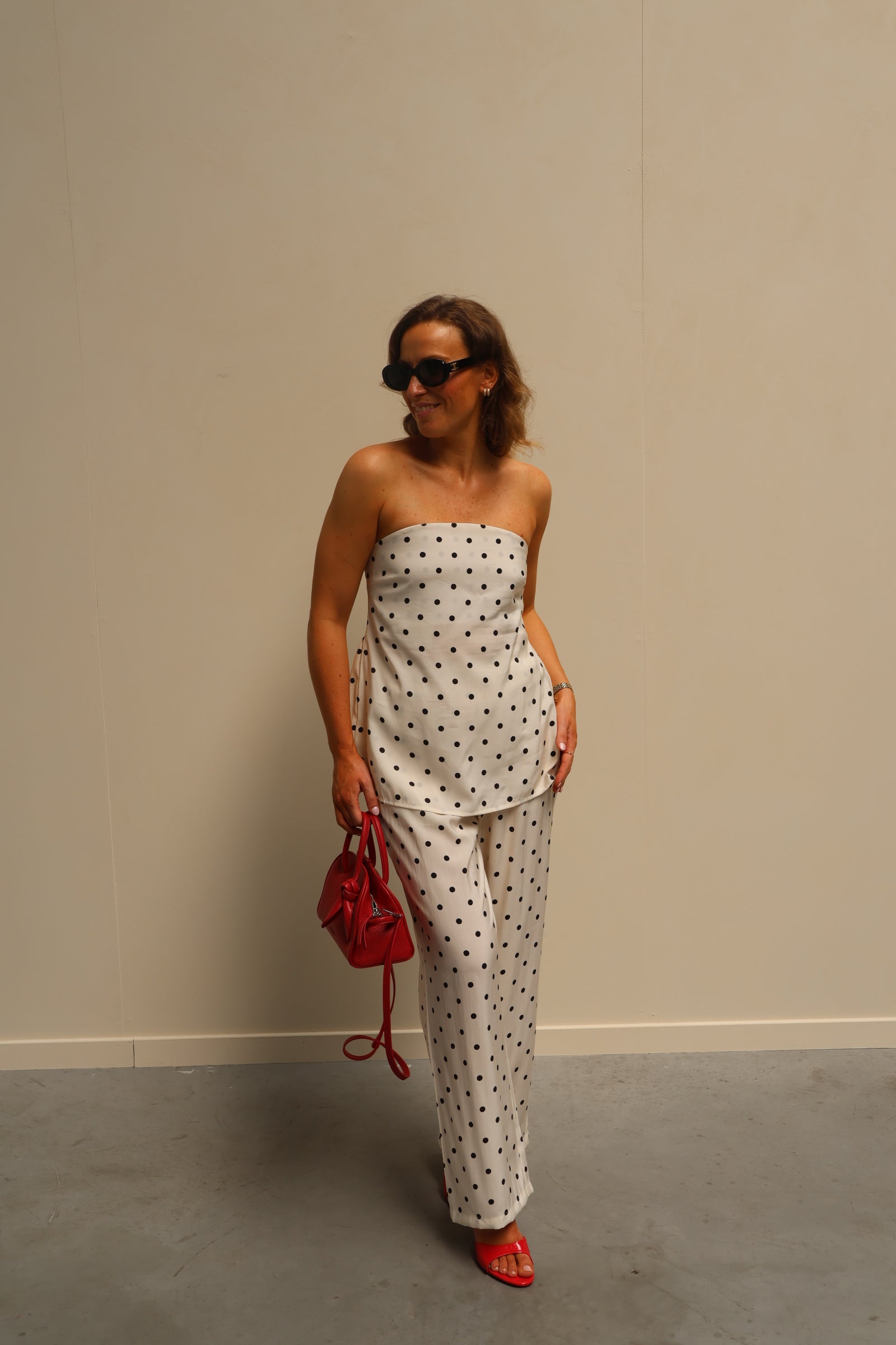 Oda strapless polkadot top