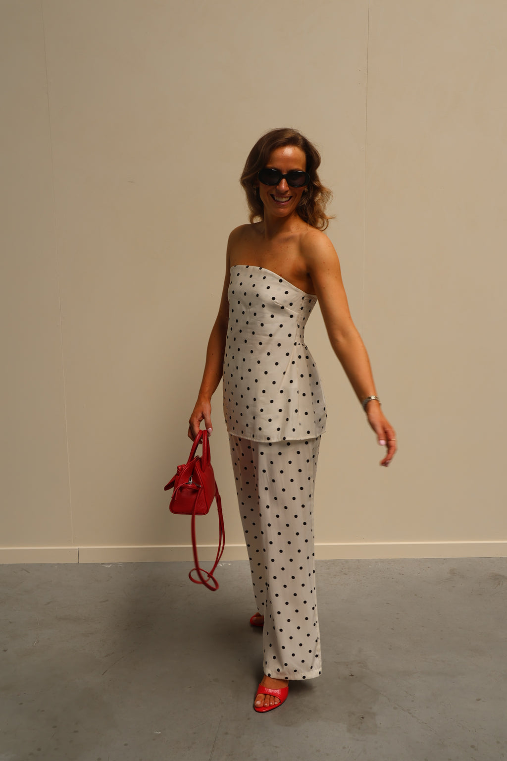 Oda strapless polkadot top