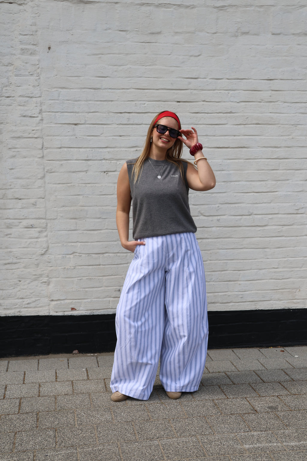 Rachelle balloon broek blauw/grijs