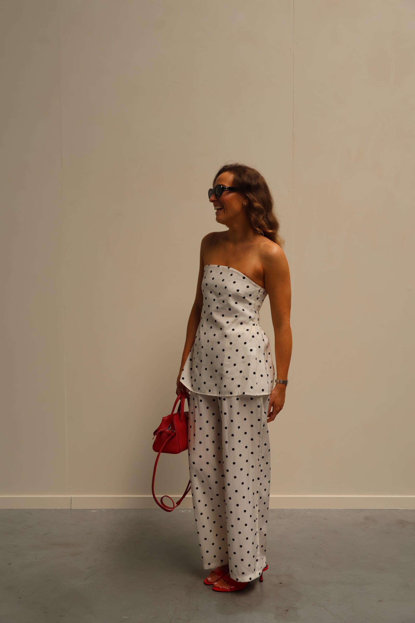 Oda strapless polkadot top