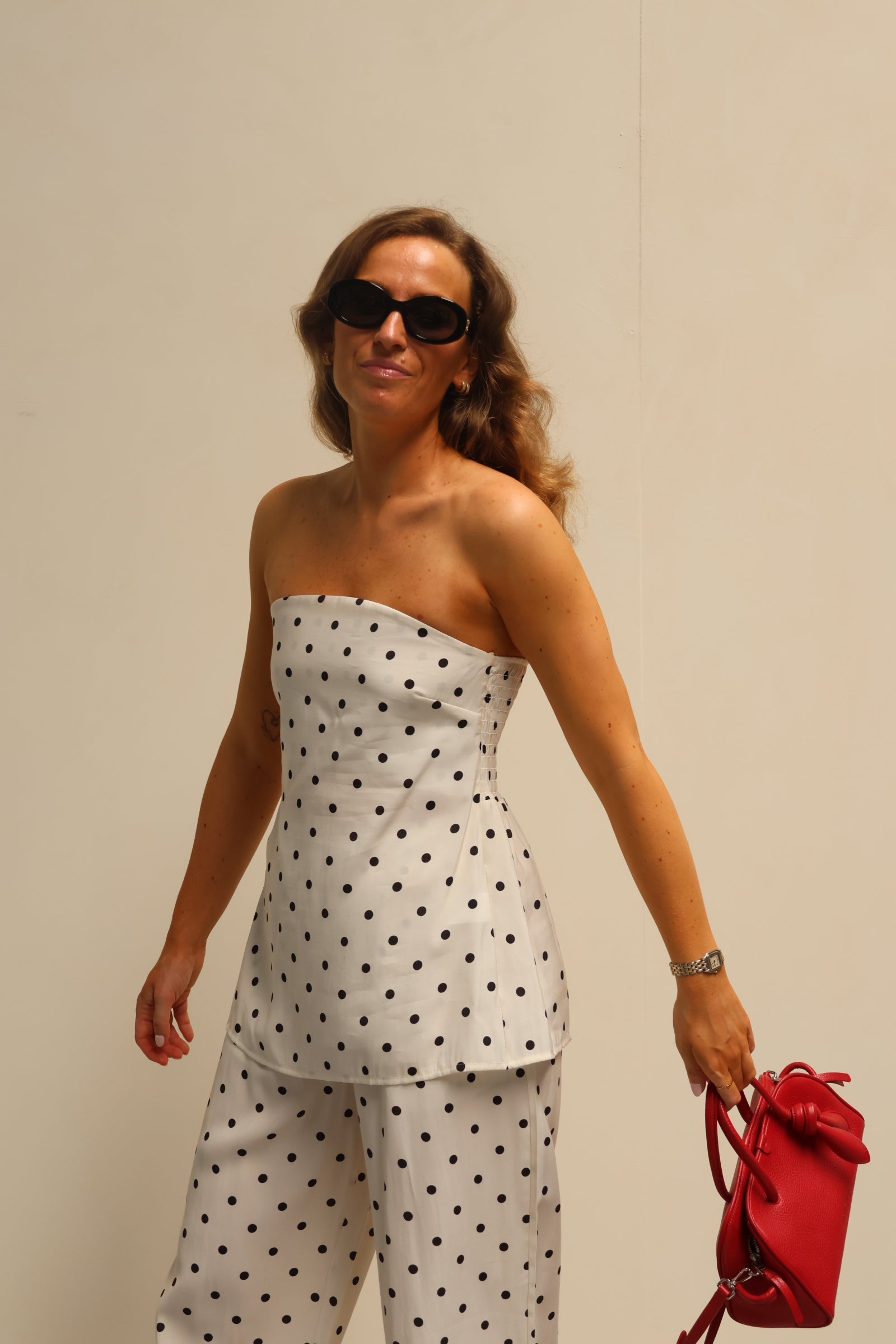Oda strapless polkadot top