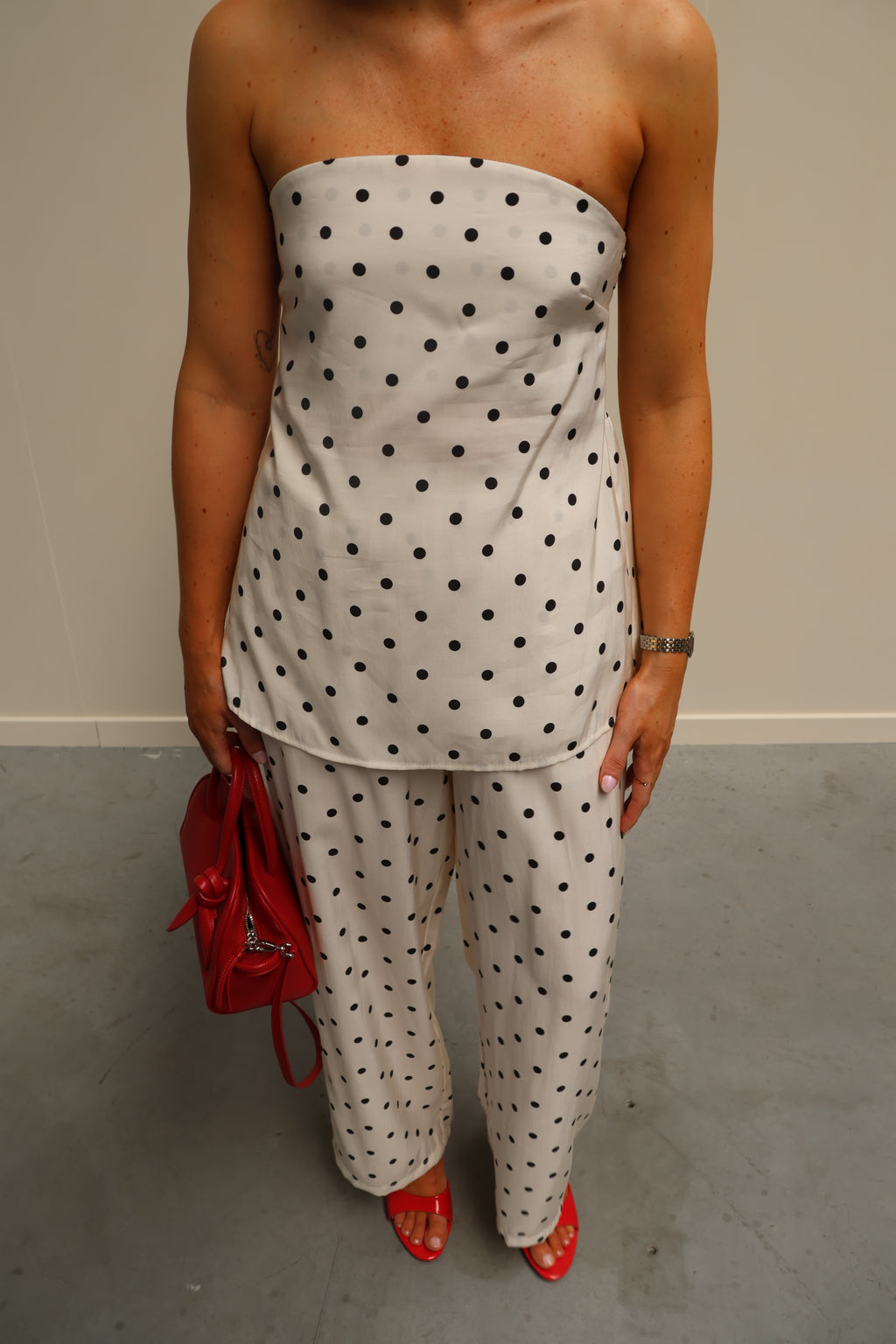 Oda strapless polkadot top