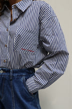 Fiebe gestreepte blouse 'mon amour' marine
