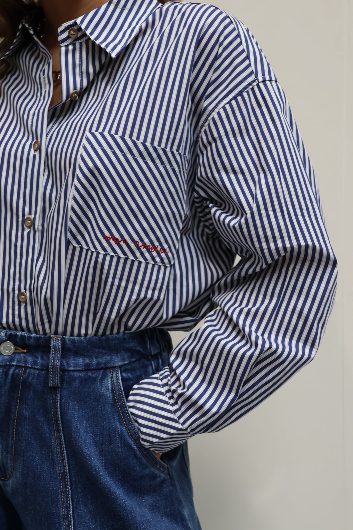 Fiebe gestreepte blouse 'mon amour' marine