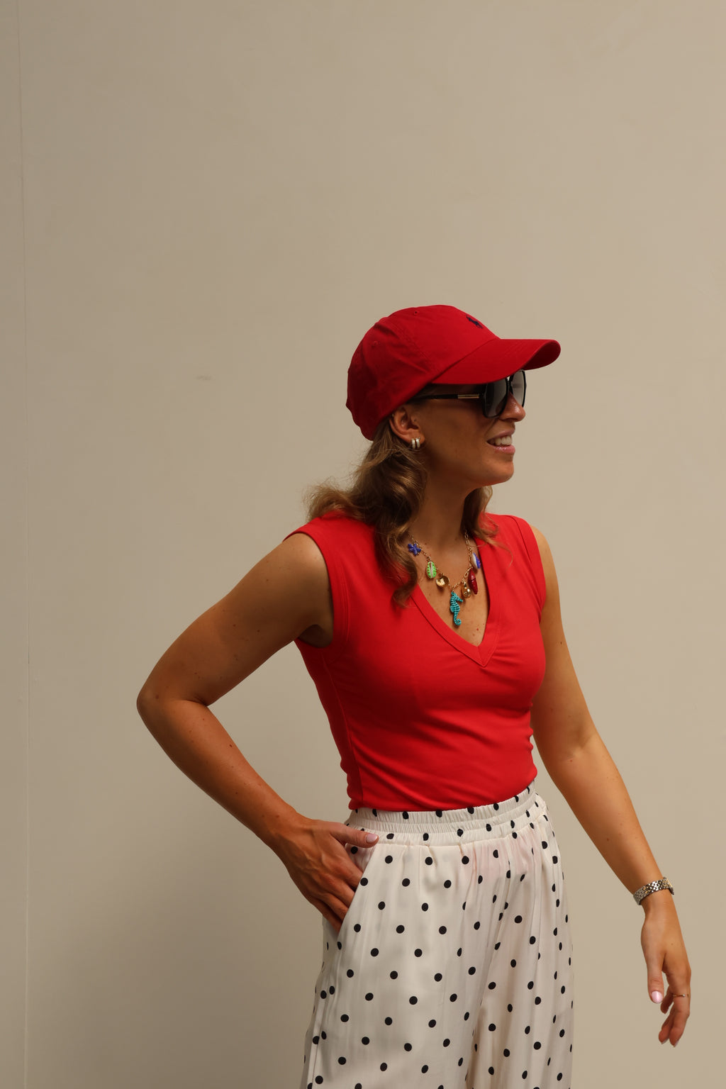 Ellie top met v-hals rood