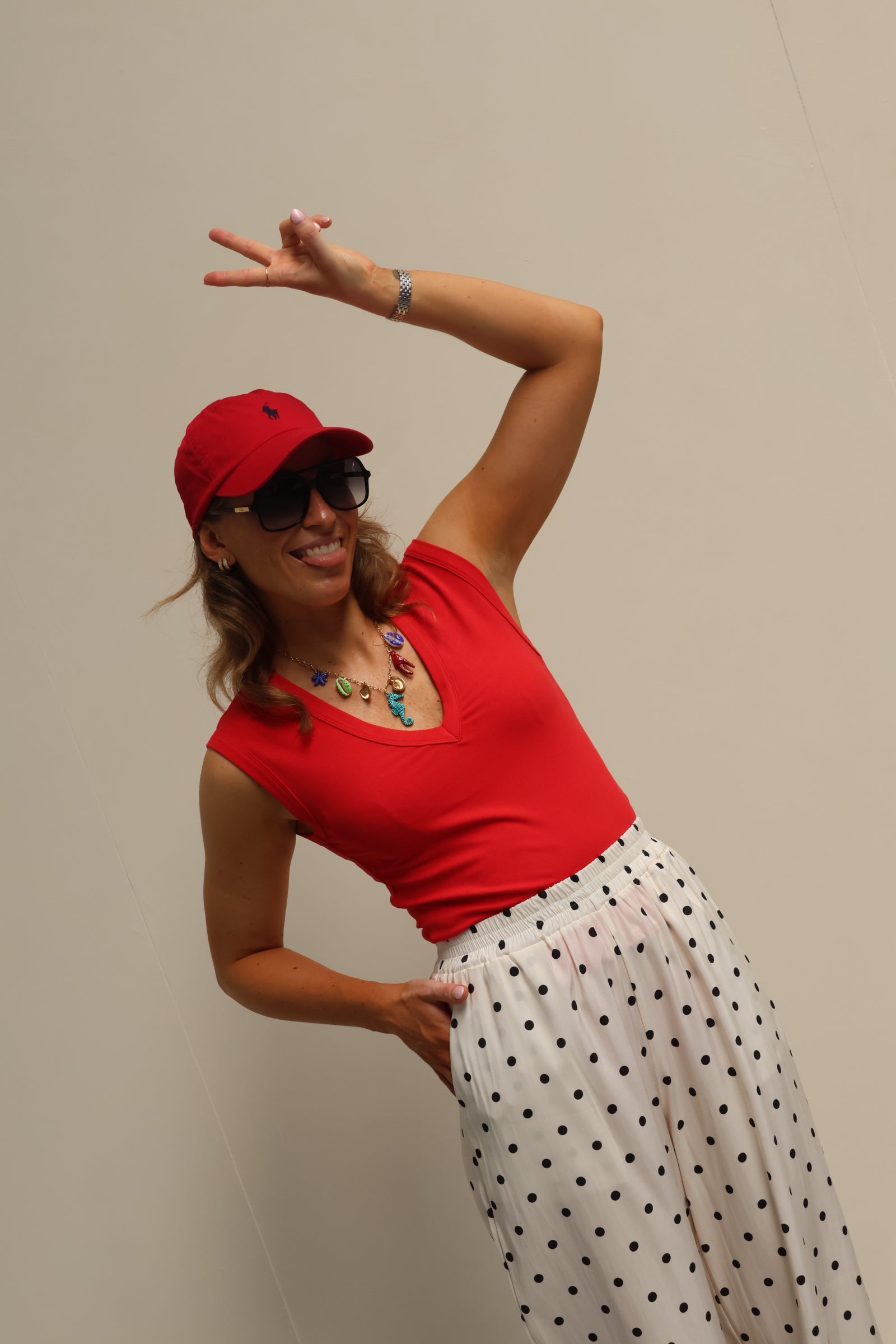 Ellie top met v-hals rood