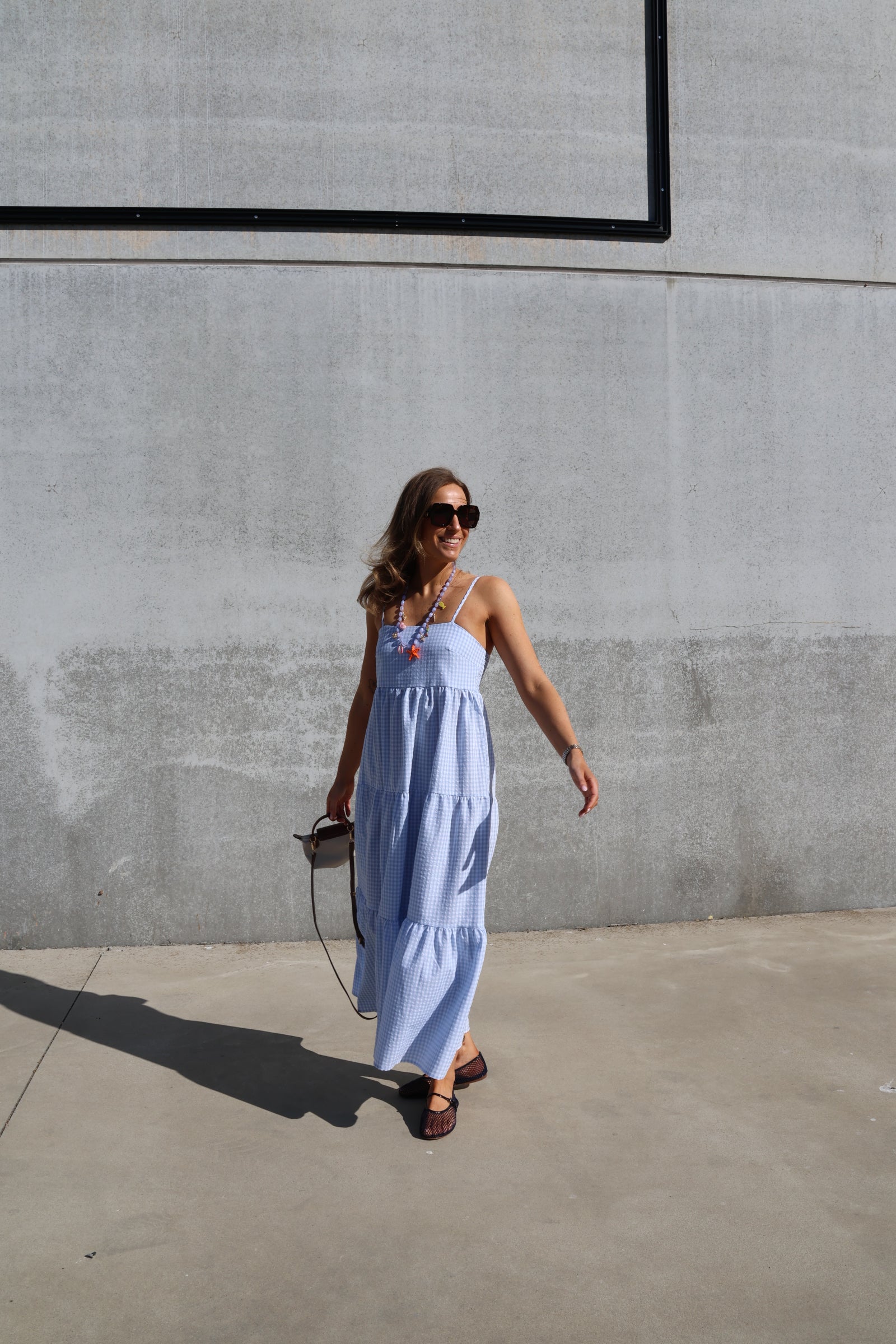Anita geruite jurk blauw