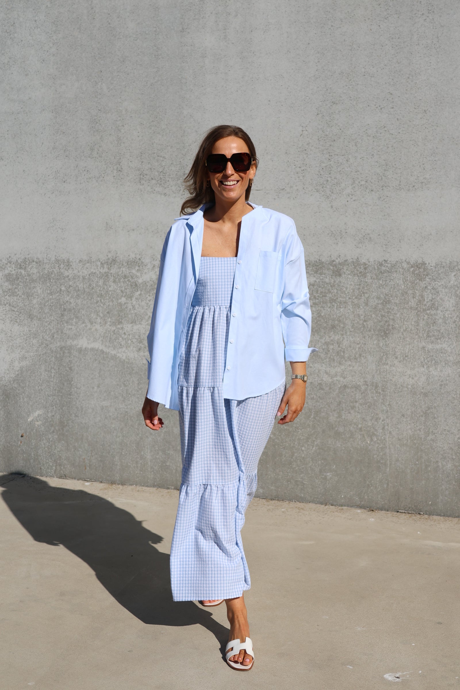 Anita geruite jurk blauw