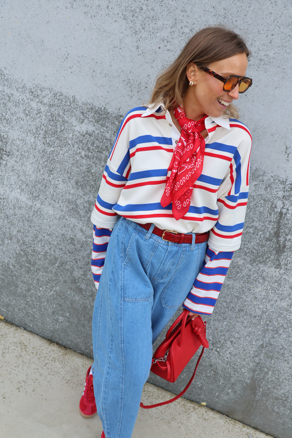 Rae gestreepte polo blauw/rood