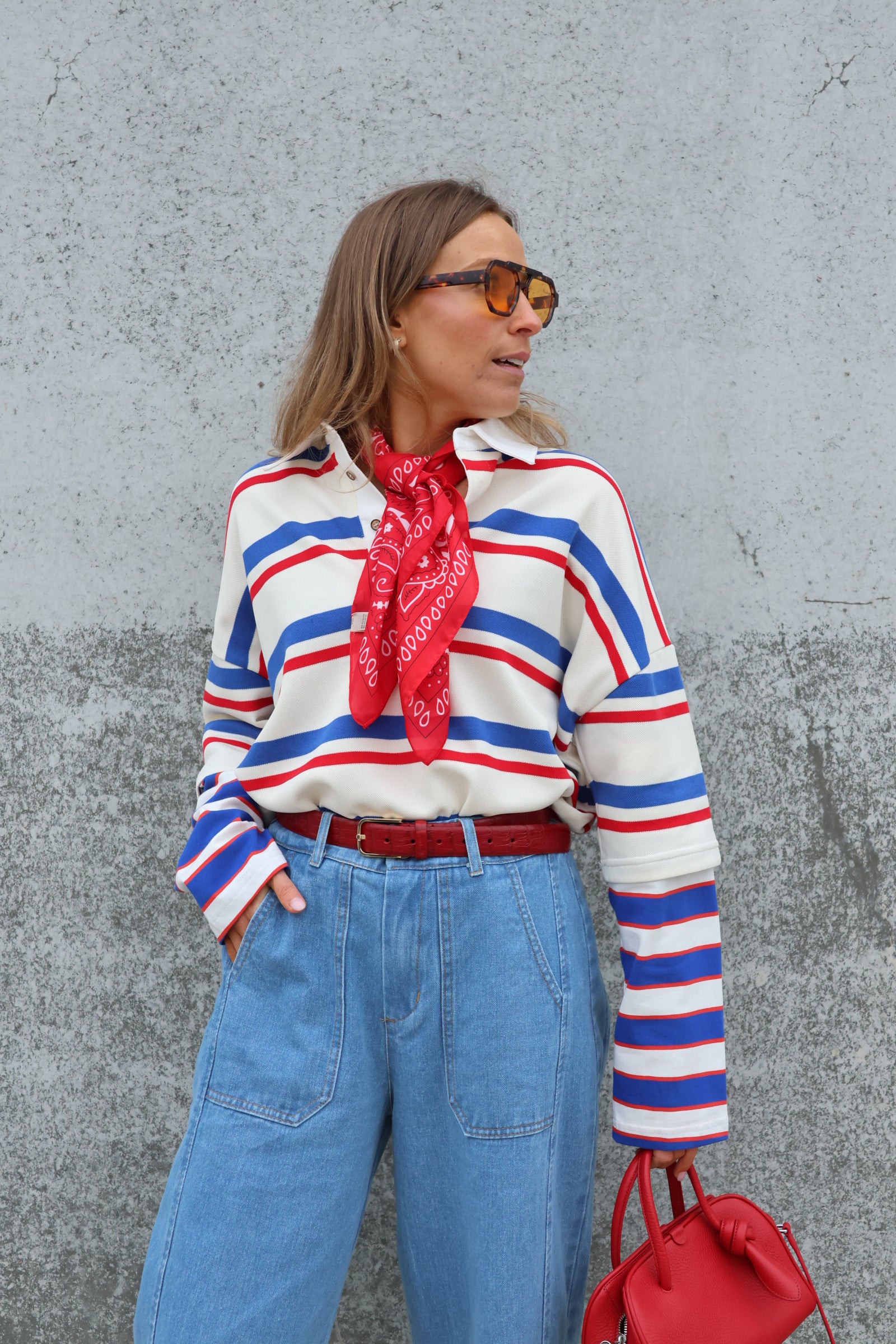 Rae gestreepte polo blauw/rood