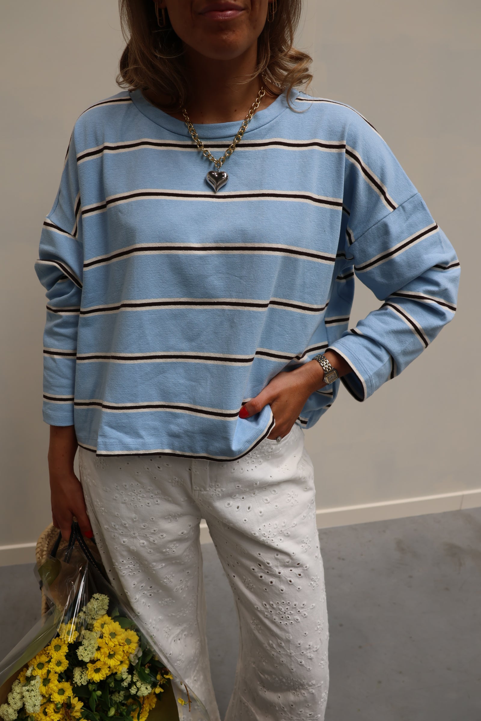 Bonnie gestreepte longsleeve blauw