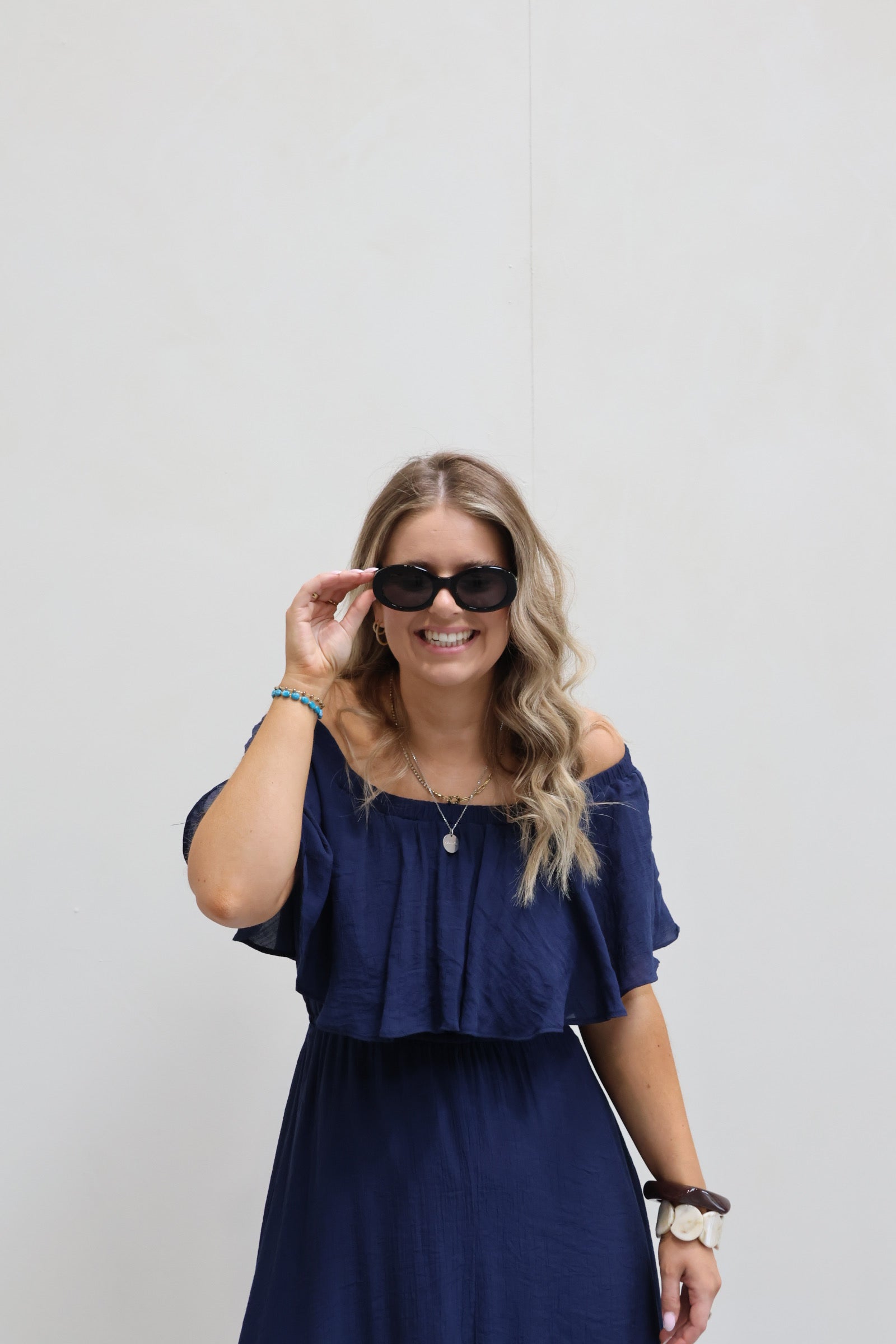 Belle off shoulder jurk marine