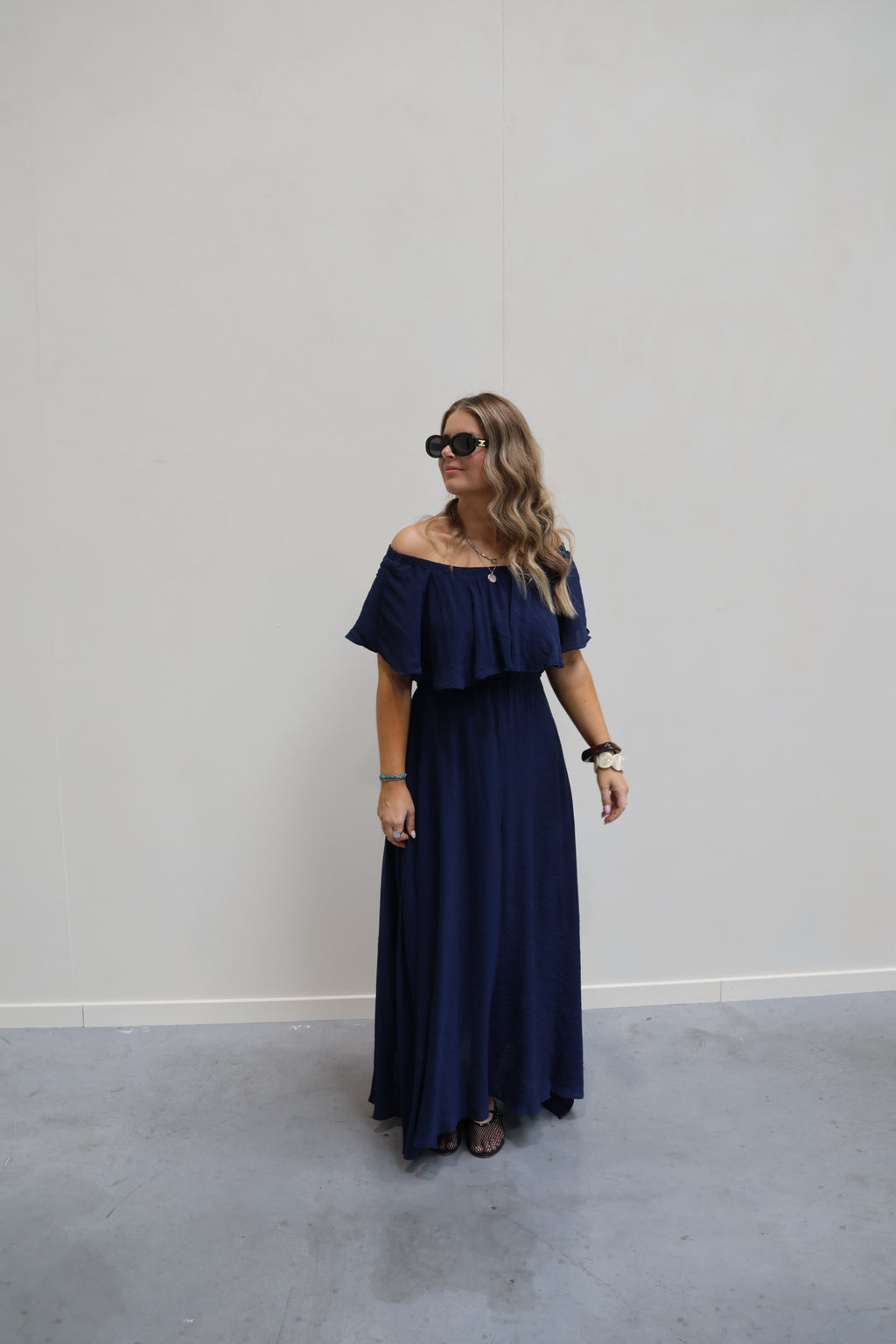 Belle off shoulder jurk marine
