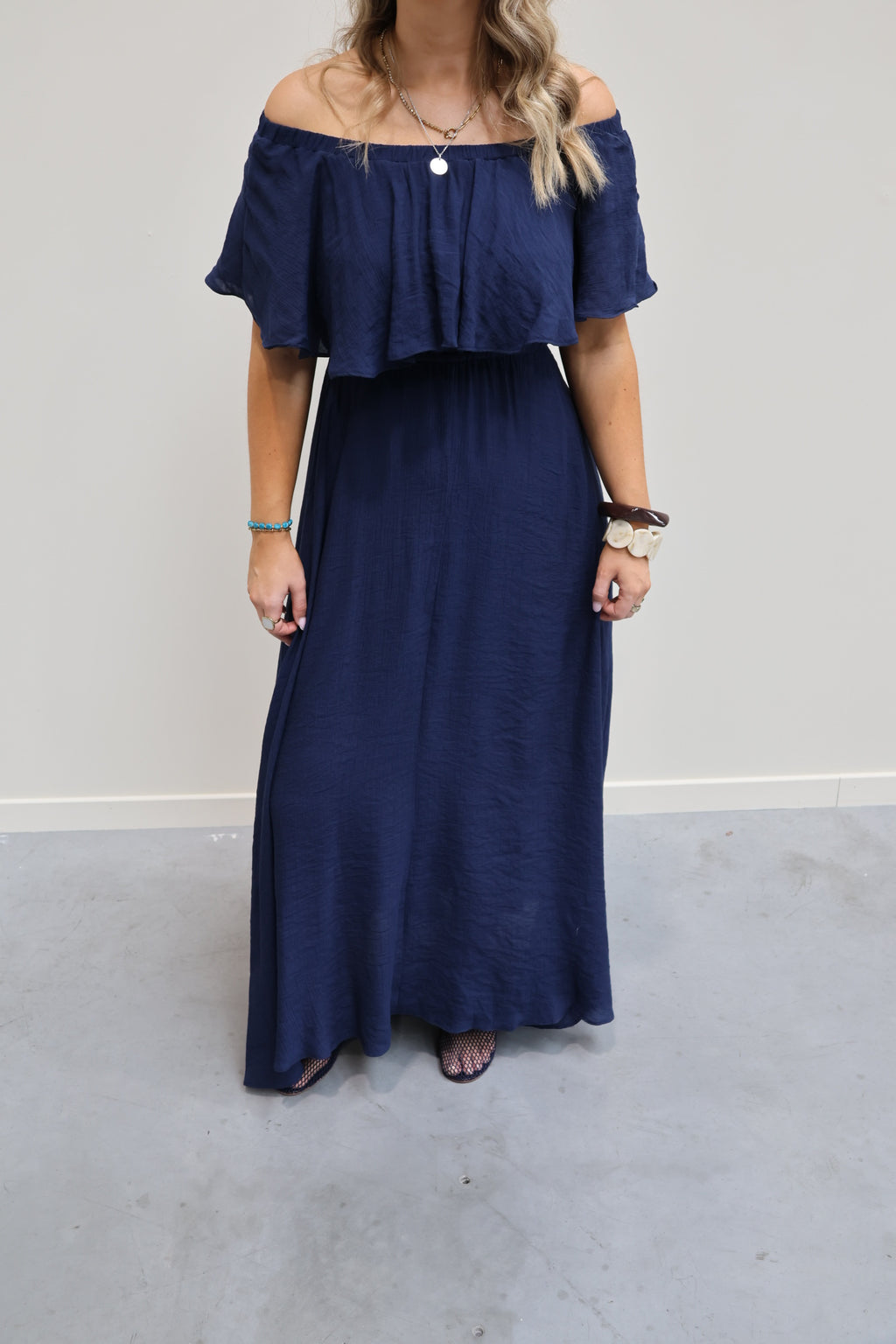 Belle off shoulder jurk marine