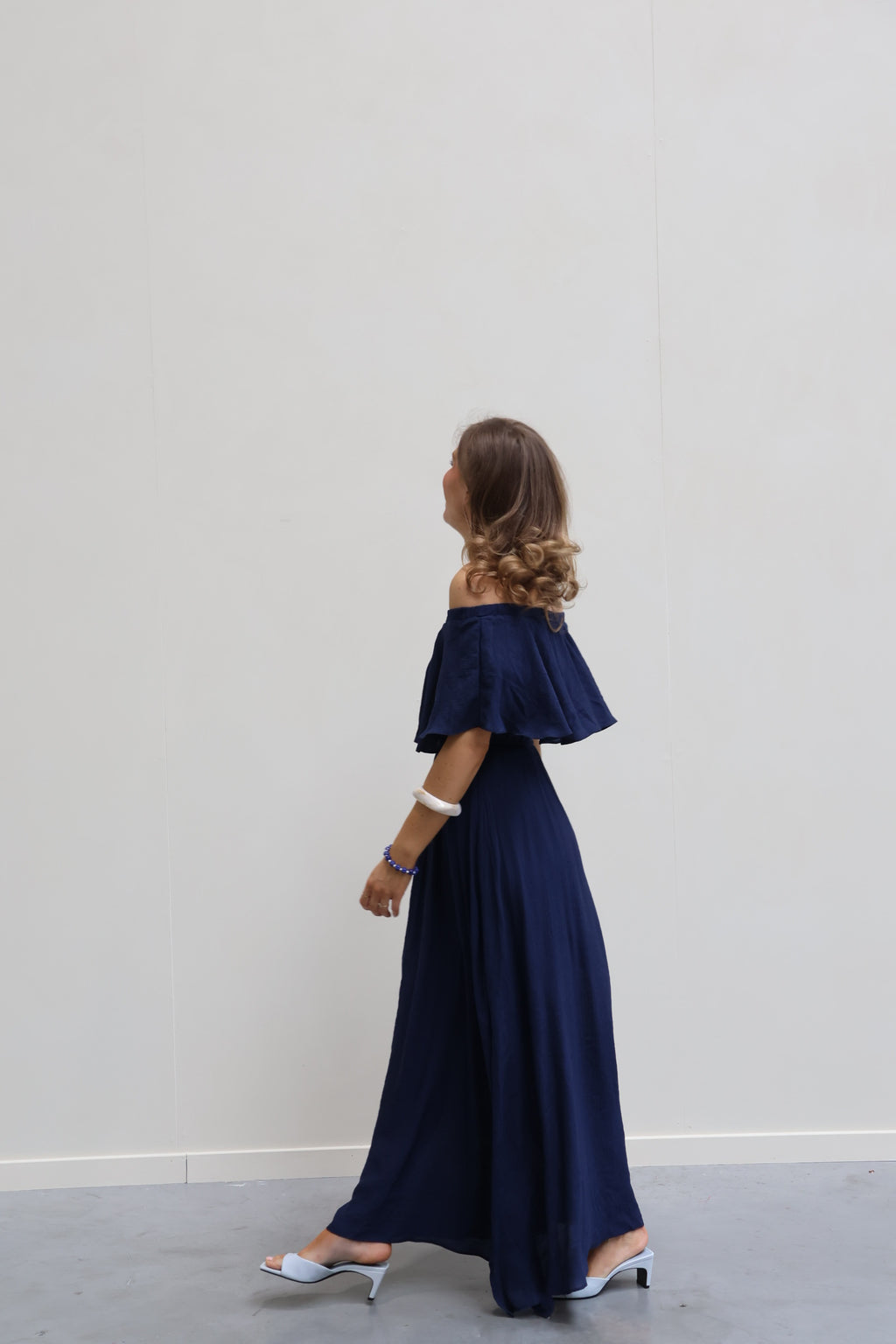 Belle off shoulder jurk marine