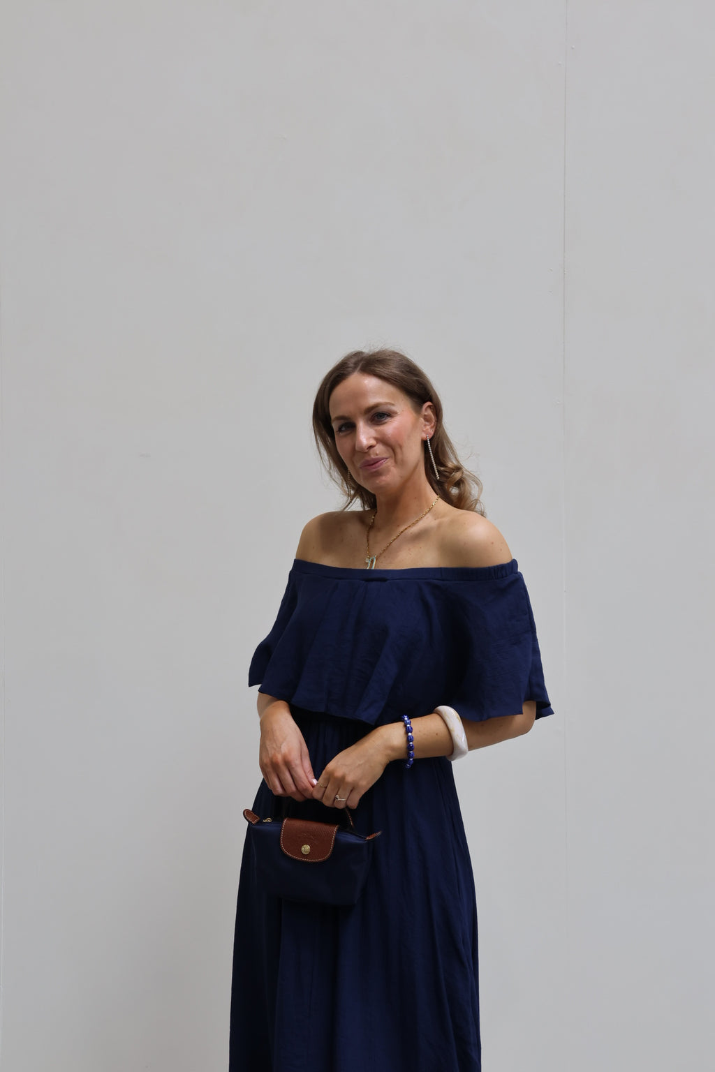 Belle off shoulder jurk marine
