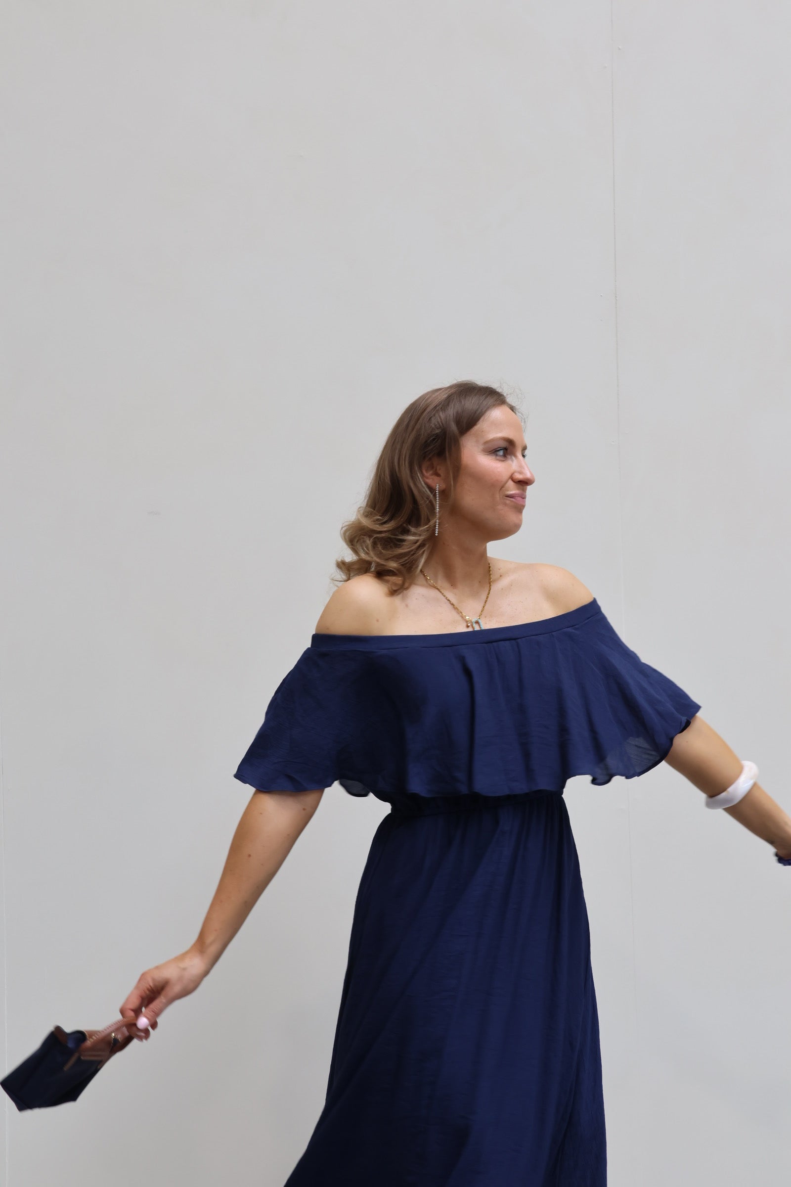 Belle off shoulder jurk marine