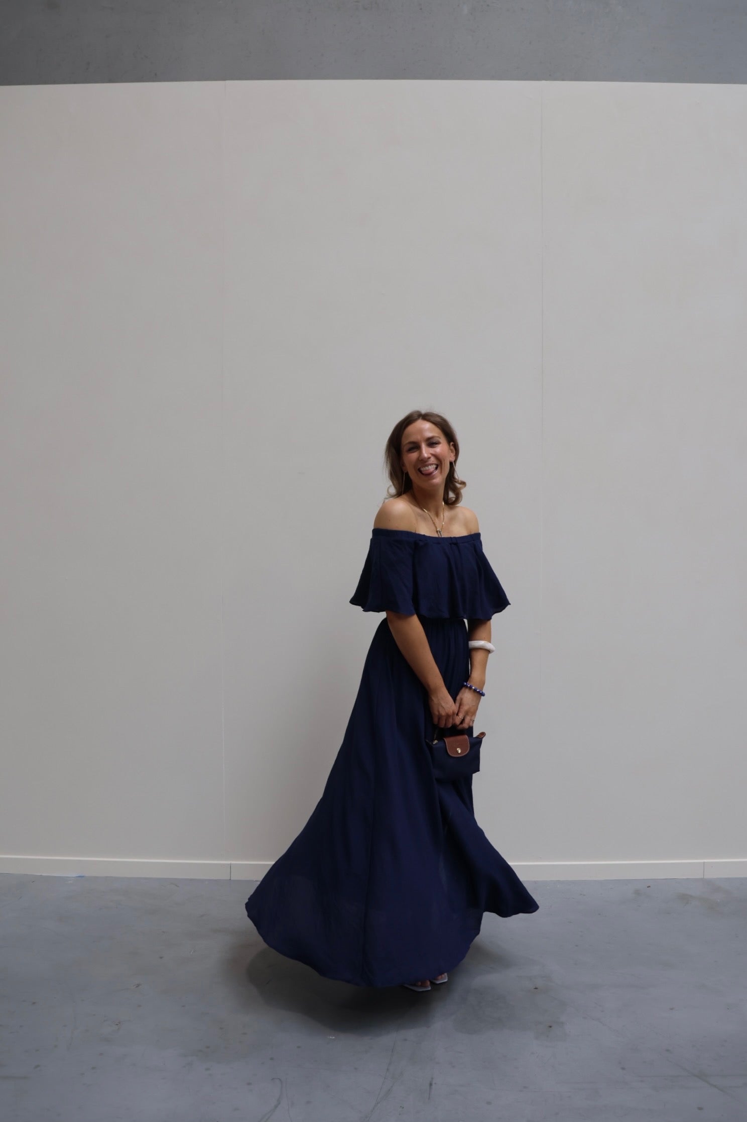 Belle off shoulder jurk marine