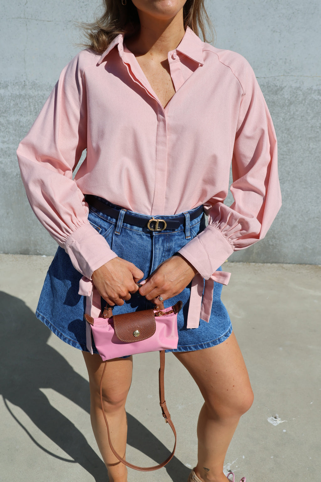 Lola blouse met strikdetail zalmroze