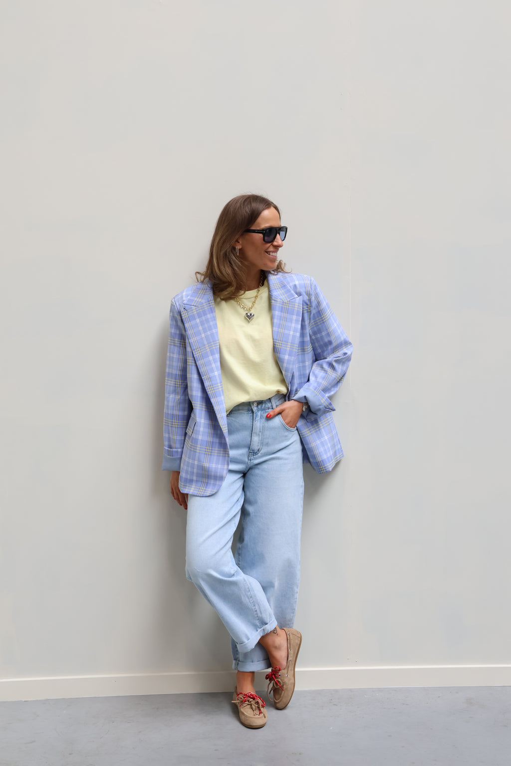 Gisèle carreaux blazer blauw/geel