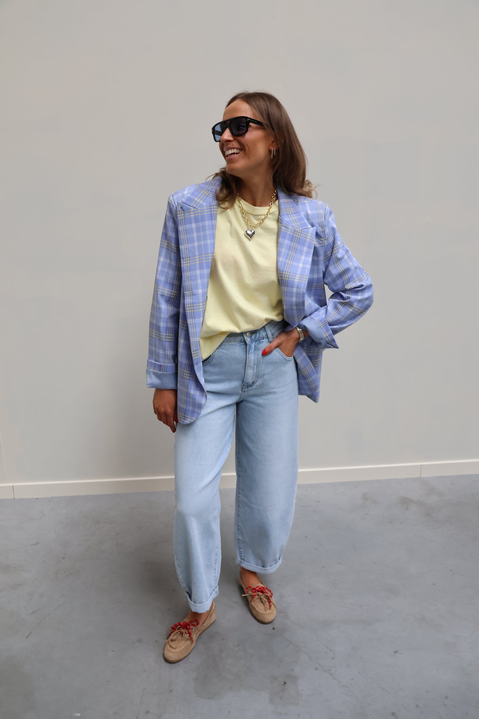 Gisèle carreaux blazer blauw/geel