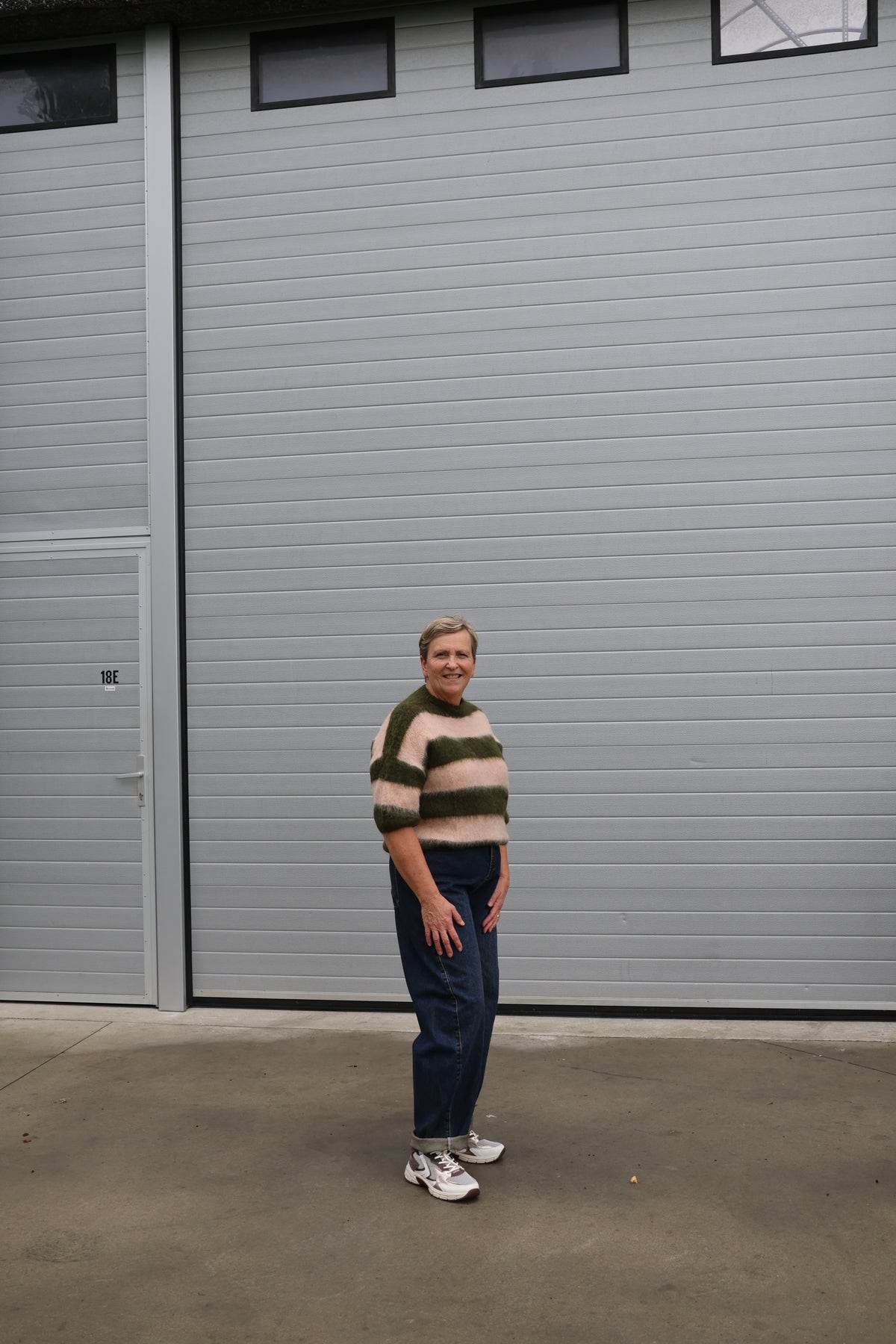 Erica gestreepte fluffy knit met korte mouwen groen