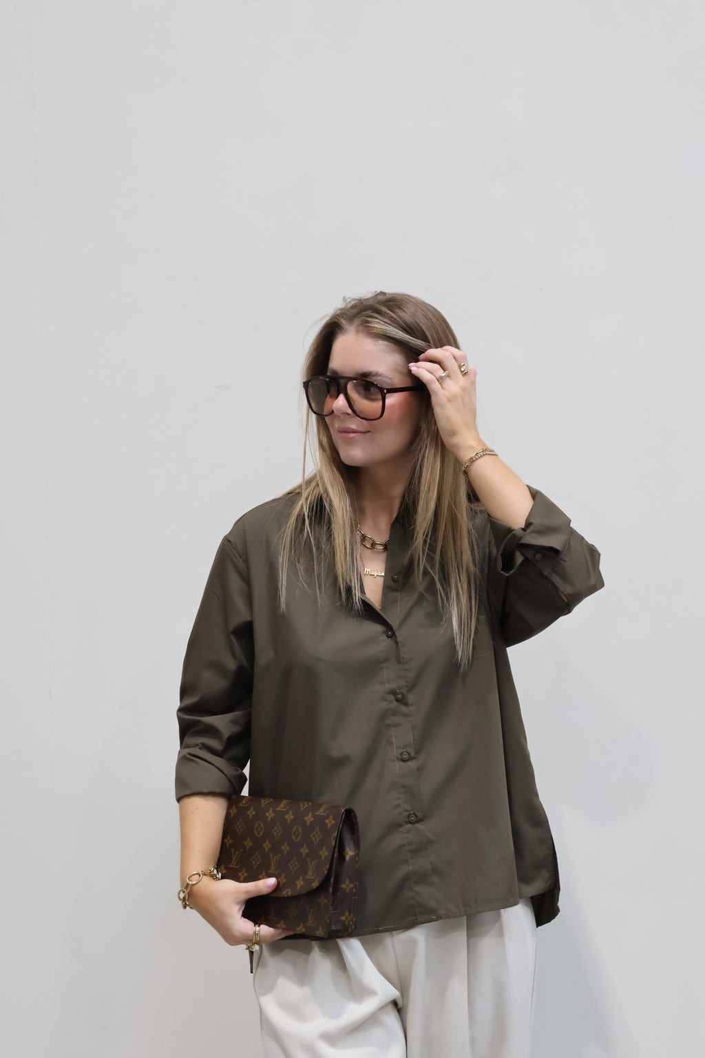 Ylana blouse met mouwdetail kaki
