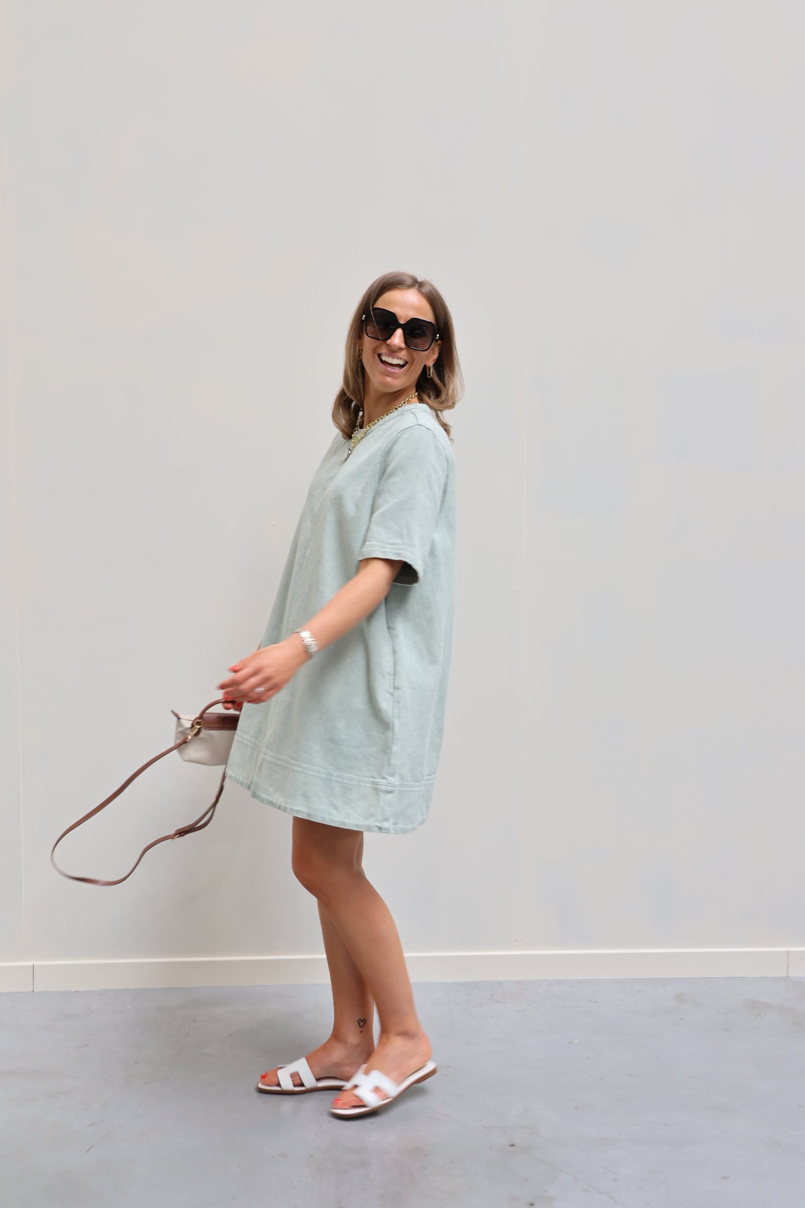 Alessia mintgroen jeanskleedje