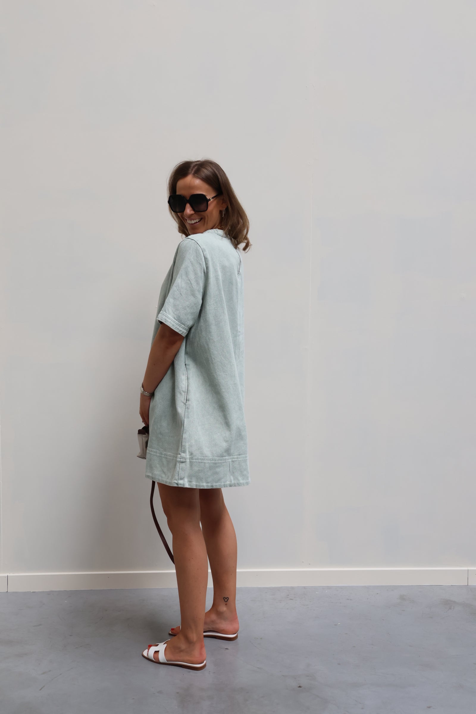 Alessia mintgroen jeanskleedje