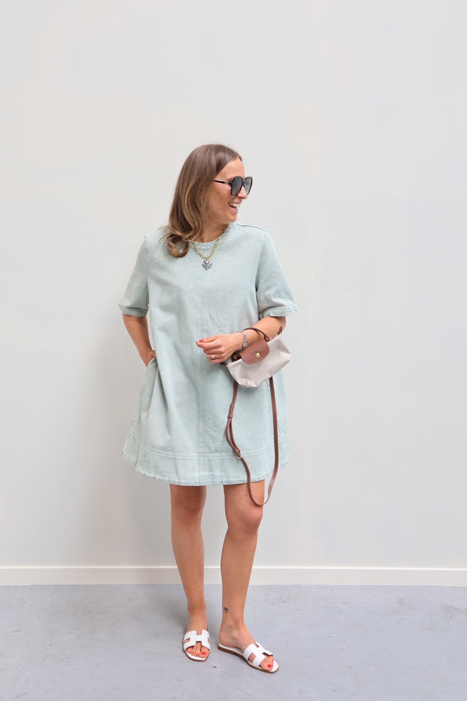 Alessia mintgroen jeanskleedje