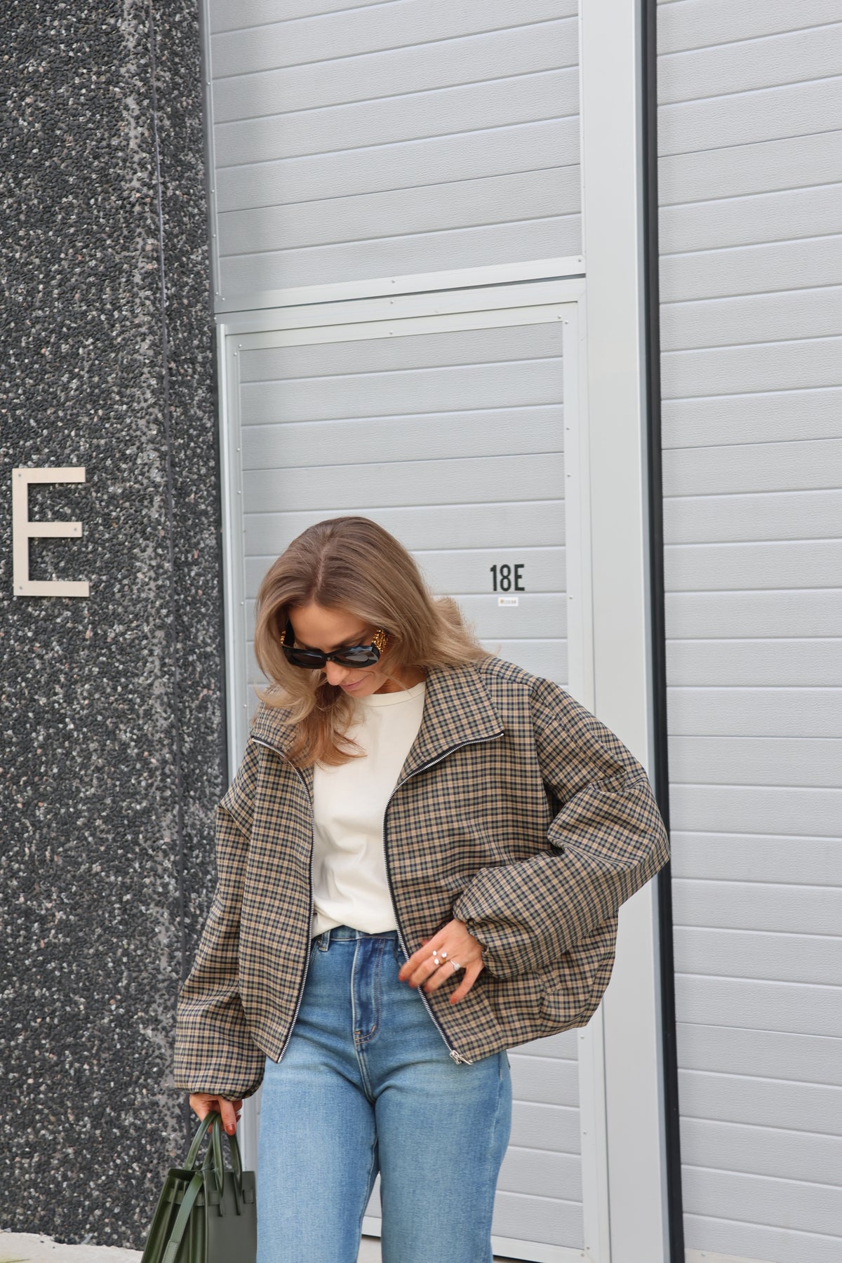Tess carreaux bomberjasje beige/kaki