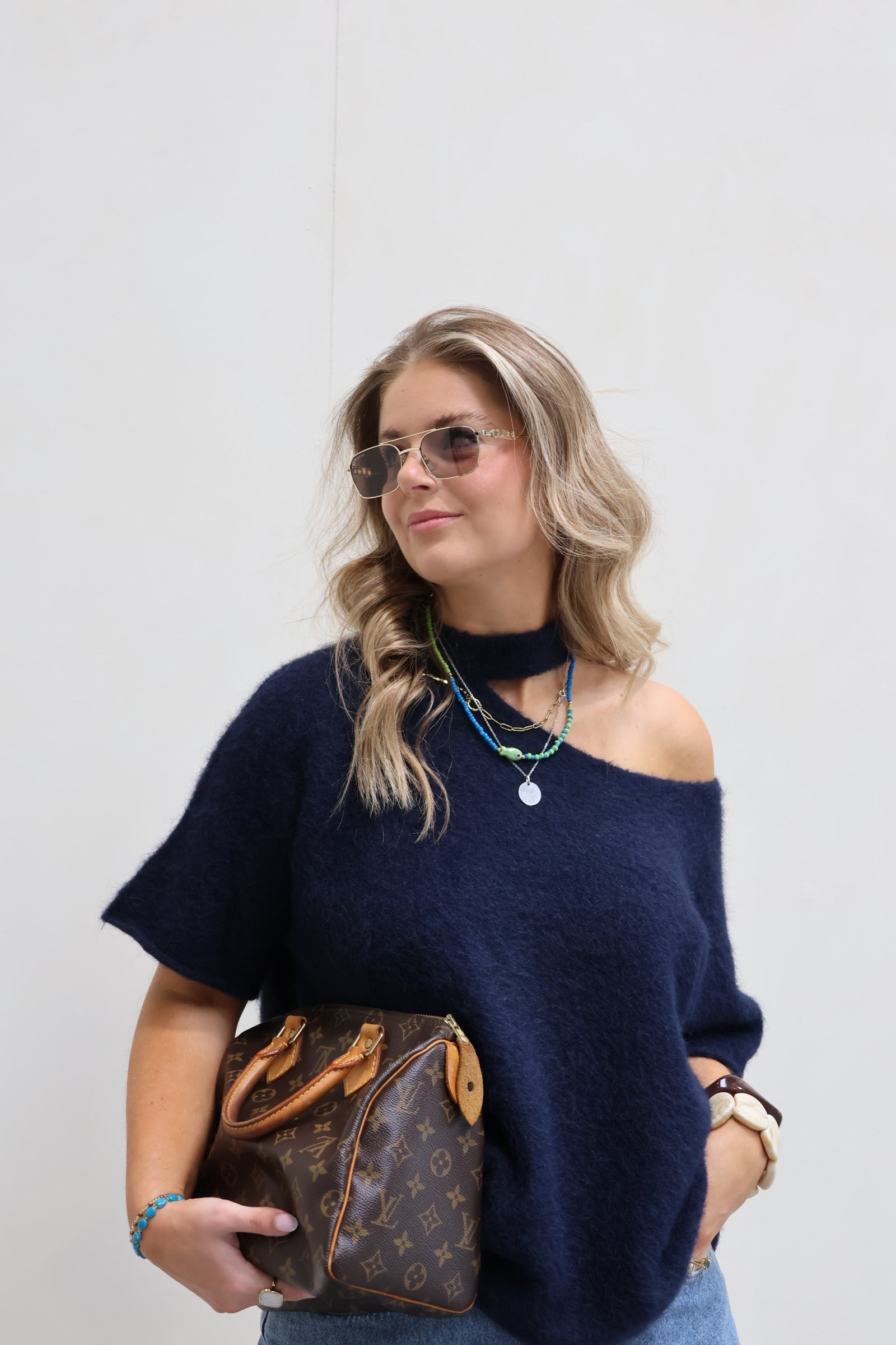 Tille knit met detail marine