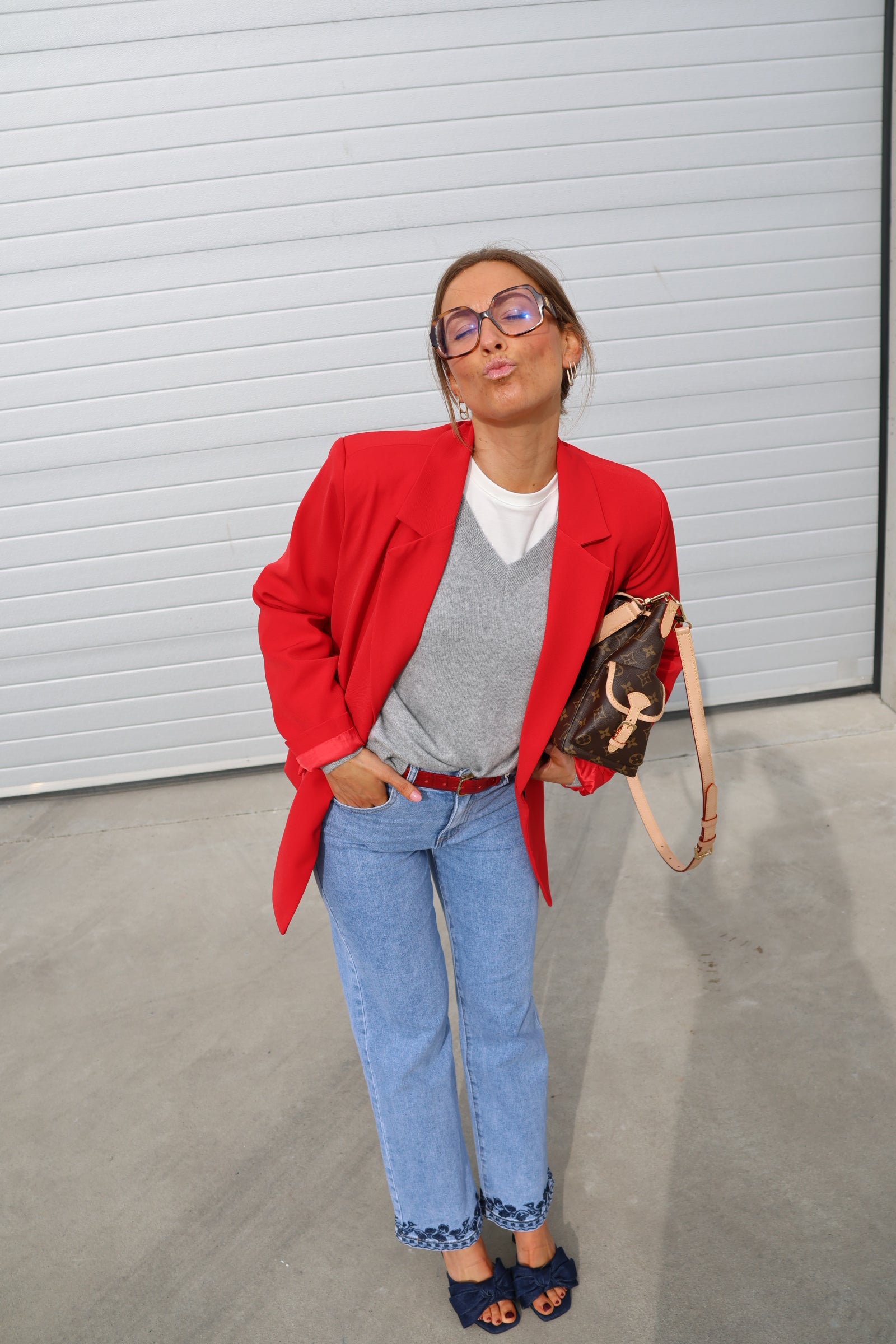 Manon V-neck knit grijs