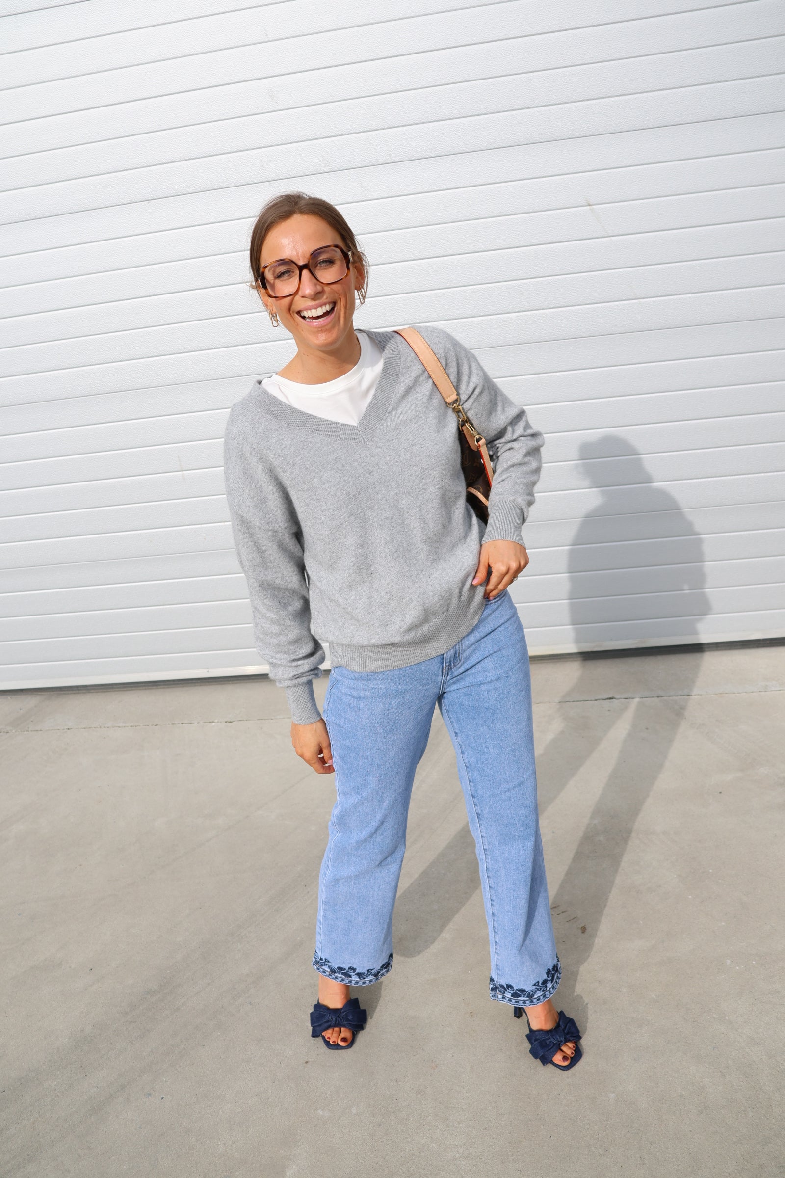 Manon V-neck knit grijs