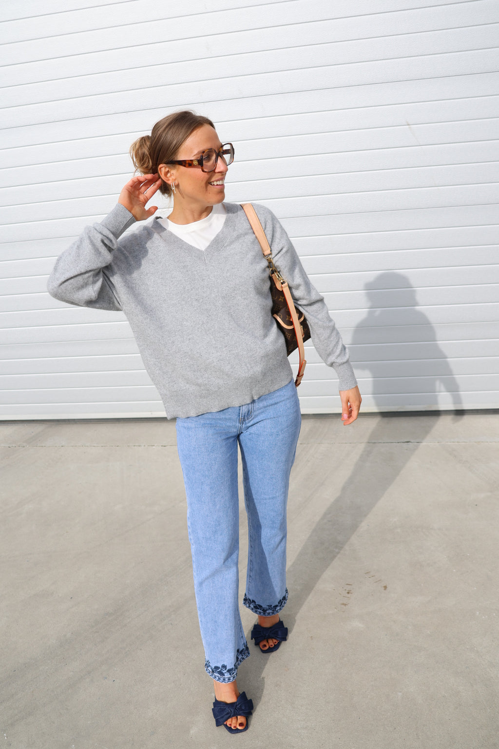 Manon V-neck knit grijs